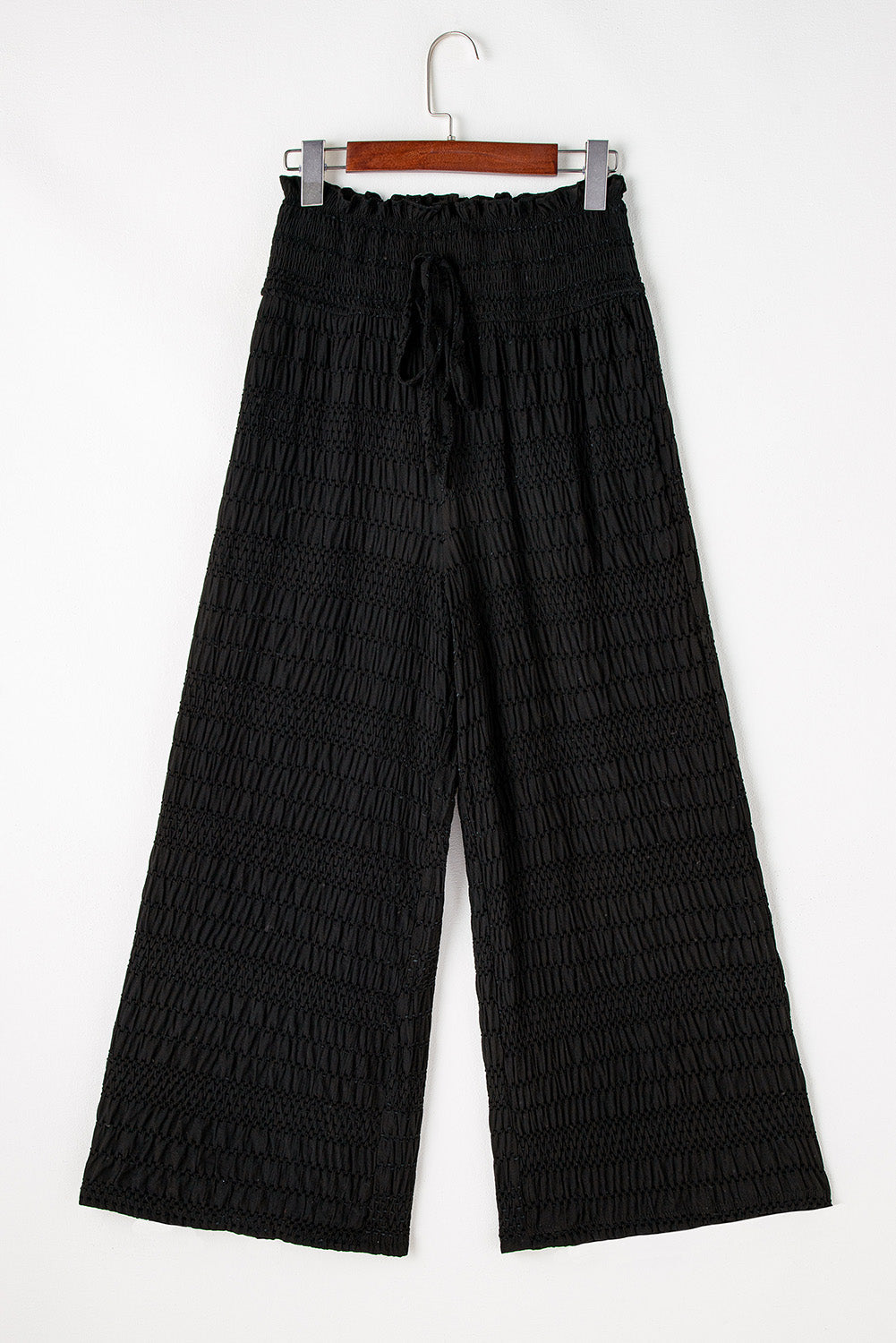 Pantalon ample texturé a taille smockée large