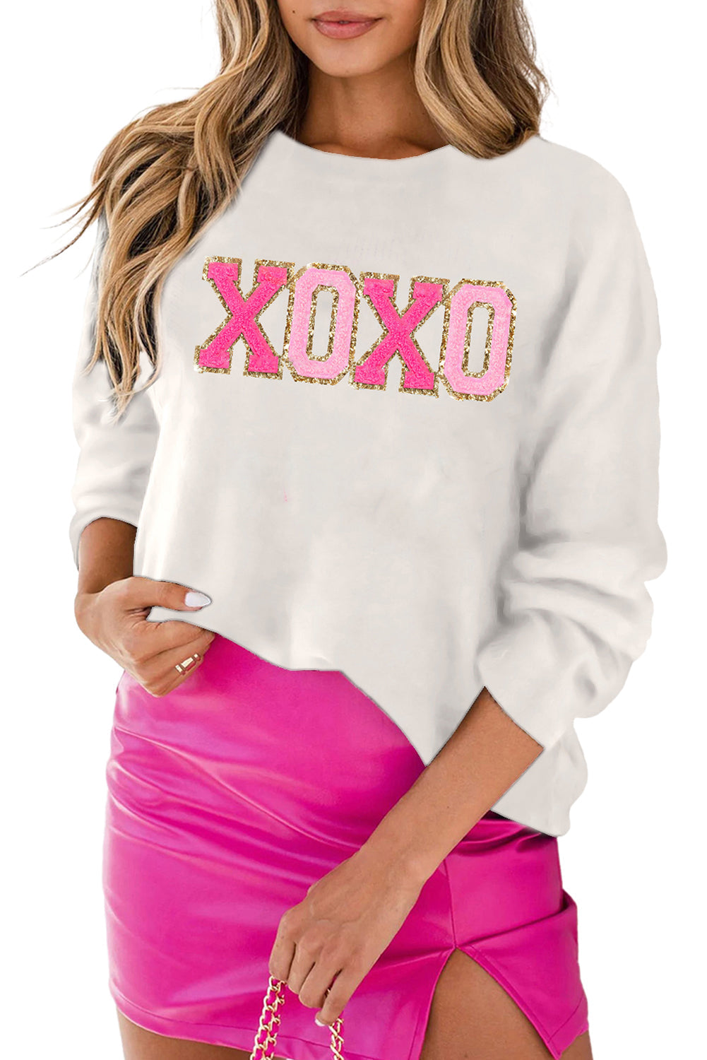 XOXO Pull décontracté a col rond imprimé pailleté