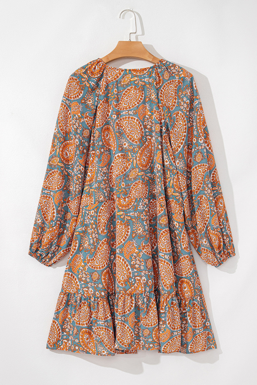Mini-robe taille haute a imprimé cachemire, coupe ample, cordon de serrage