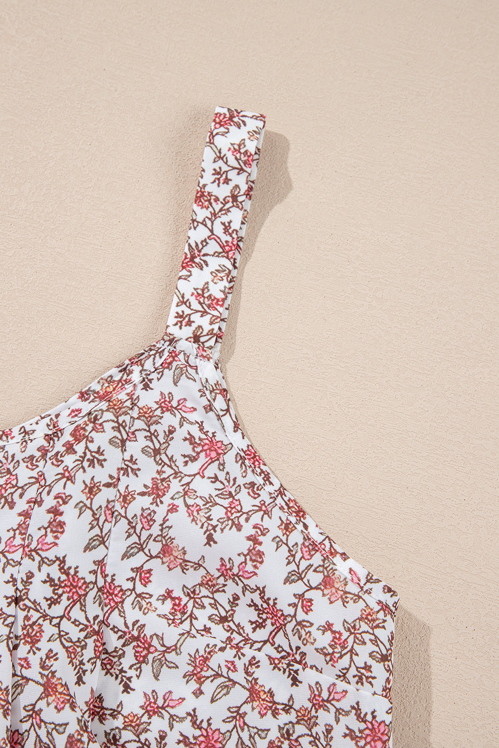 Gilet plissé à col en U et motif floral bohème