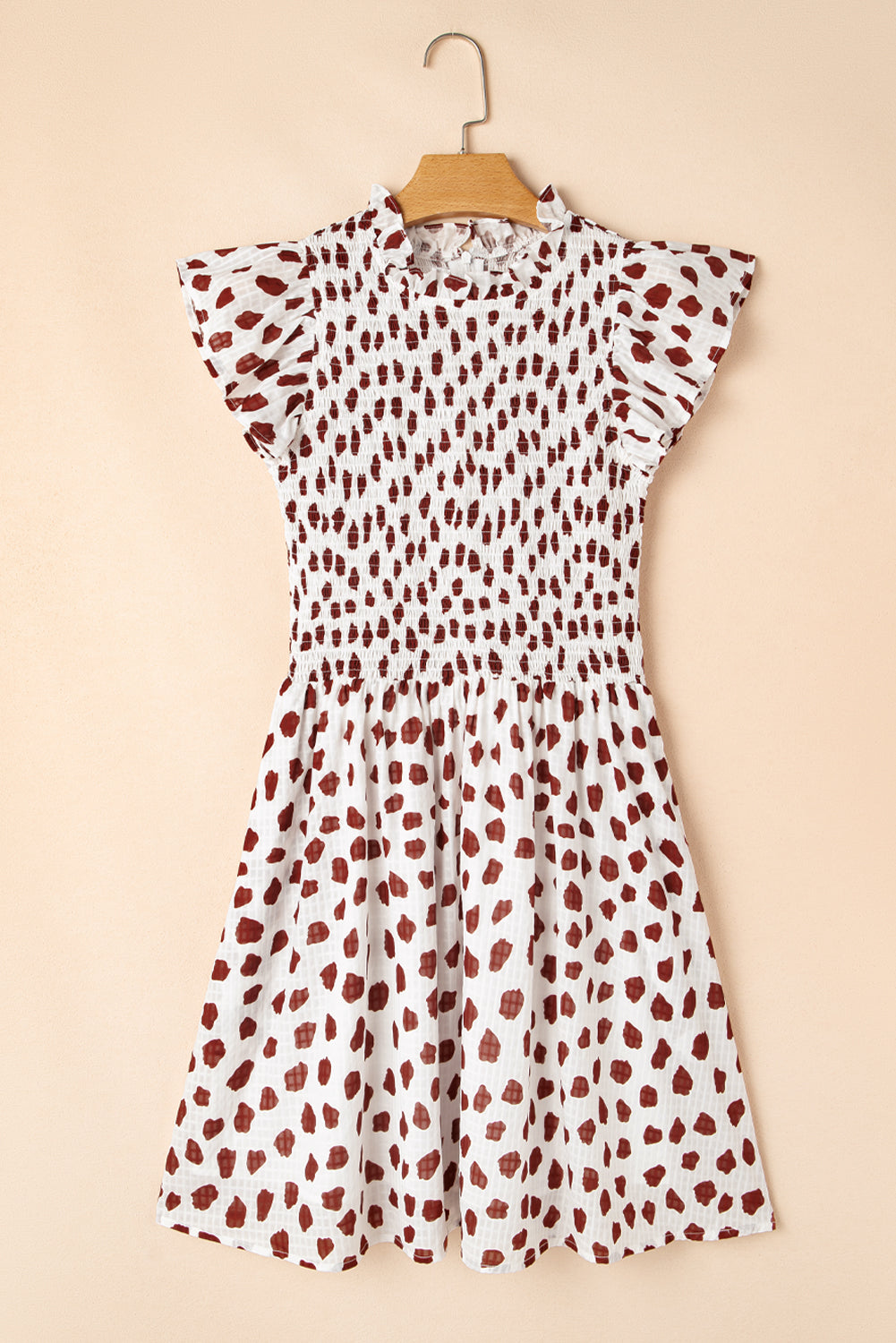 Robe courte à imprimé abstrait et manches flottantes avec corsage smocké
