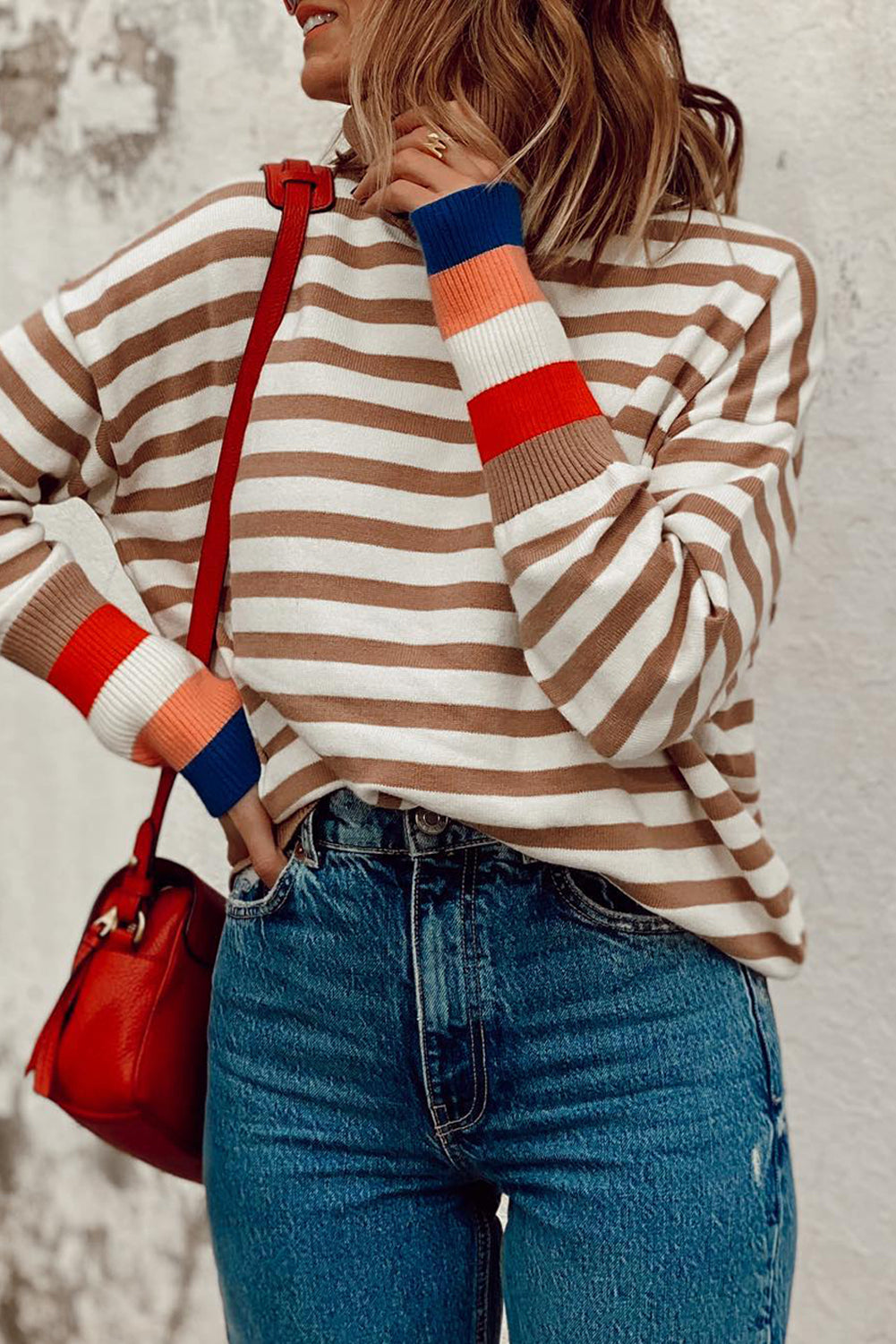 Pull à col roulé et manches évêque color block