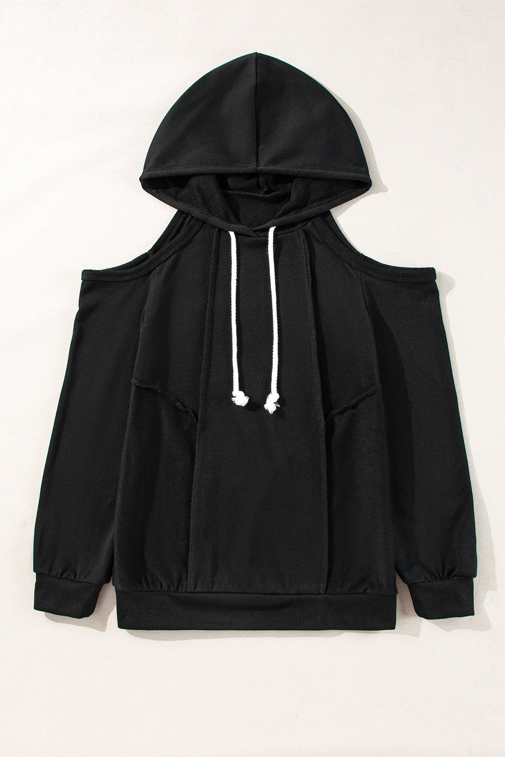 Sweat à capuche avec cordon de serrage et épaules dénudées à coutures apparentes