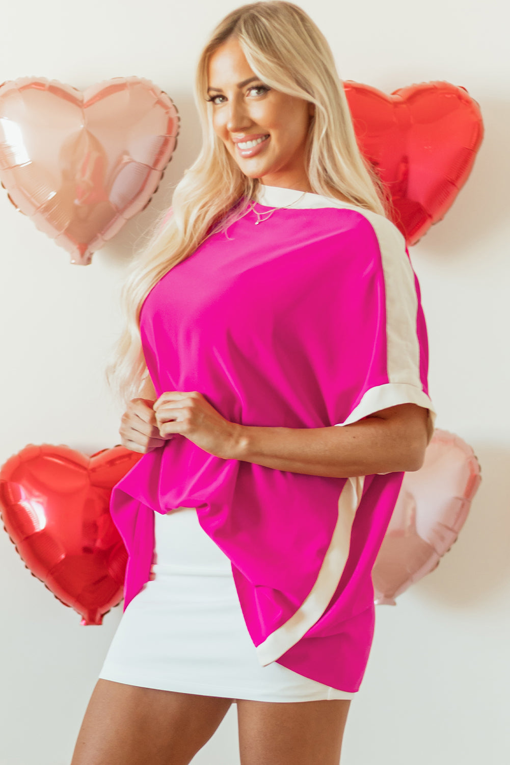 Chemisier tunique oversize a col bateau et blocs de couleurs