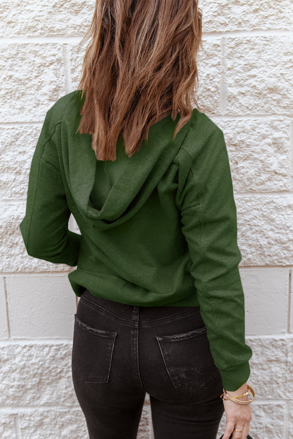 Sweat à capuche décontracté à lacets de couleur unie