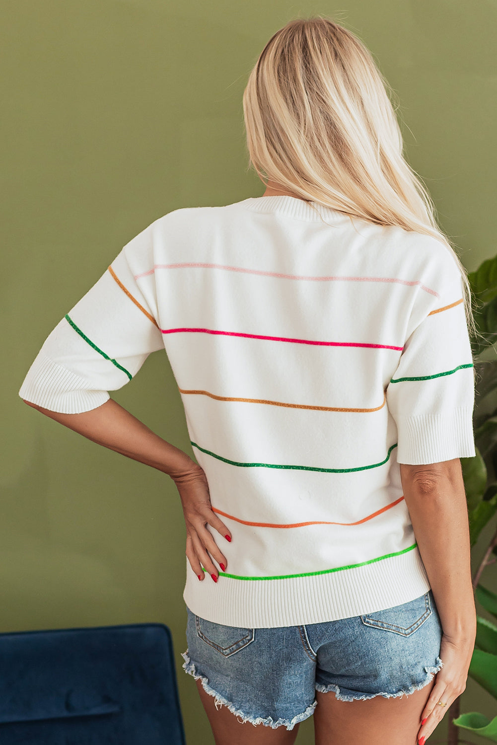 Pull rayé a manches mi-longues et épaules tombantes