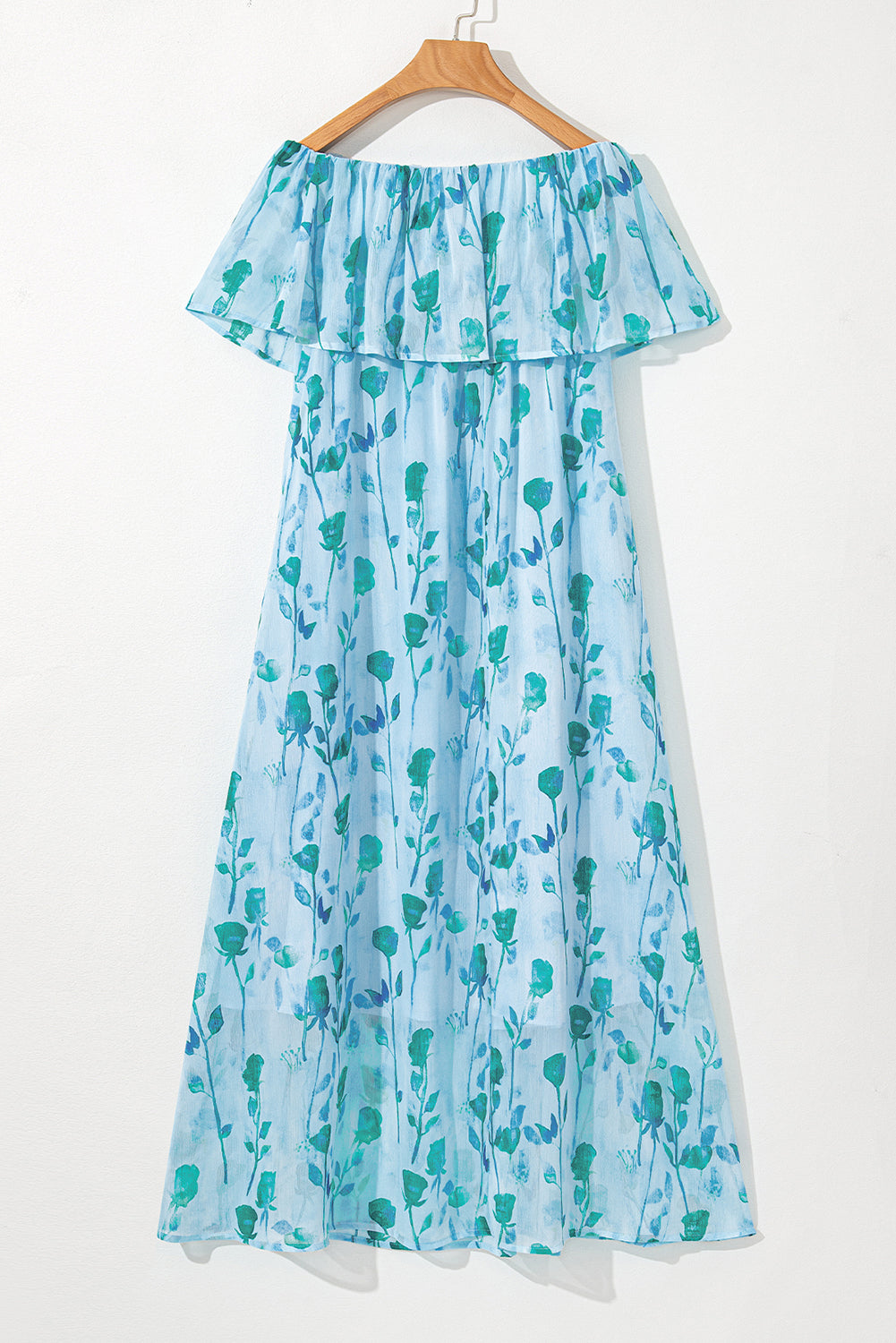 Robe longue tube à imprimé floral et à volants avec fente latérale