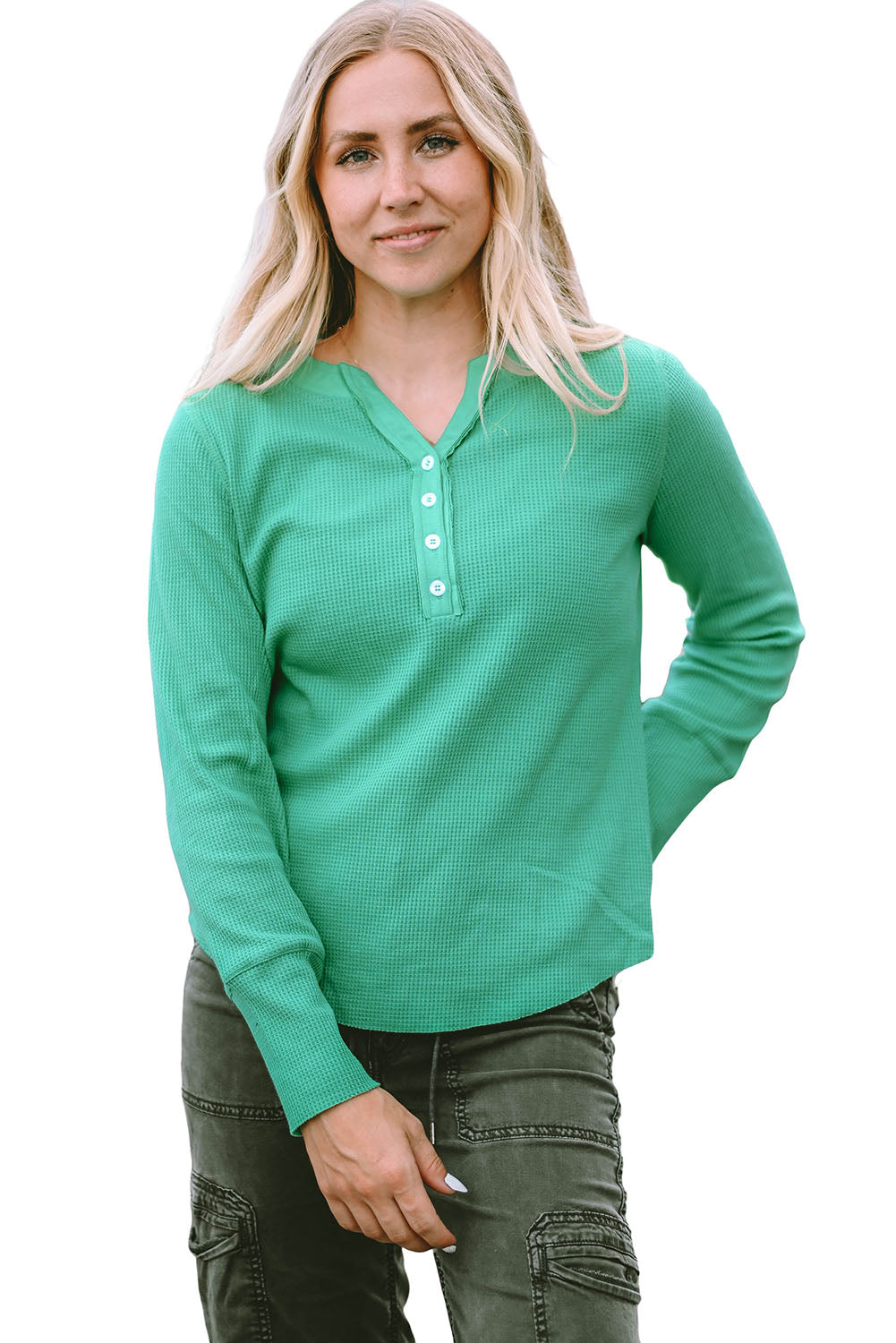 Haut Henley en tricot gaufré à encolure bordée