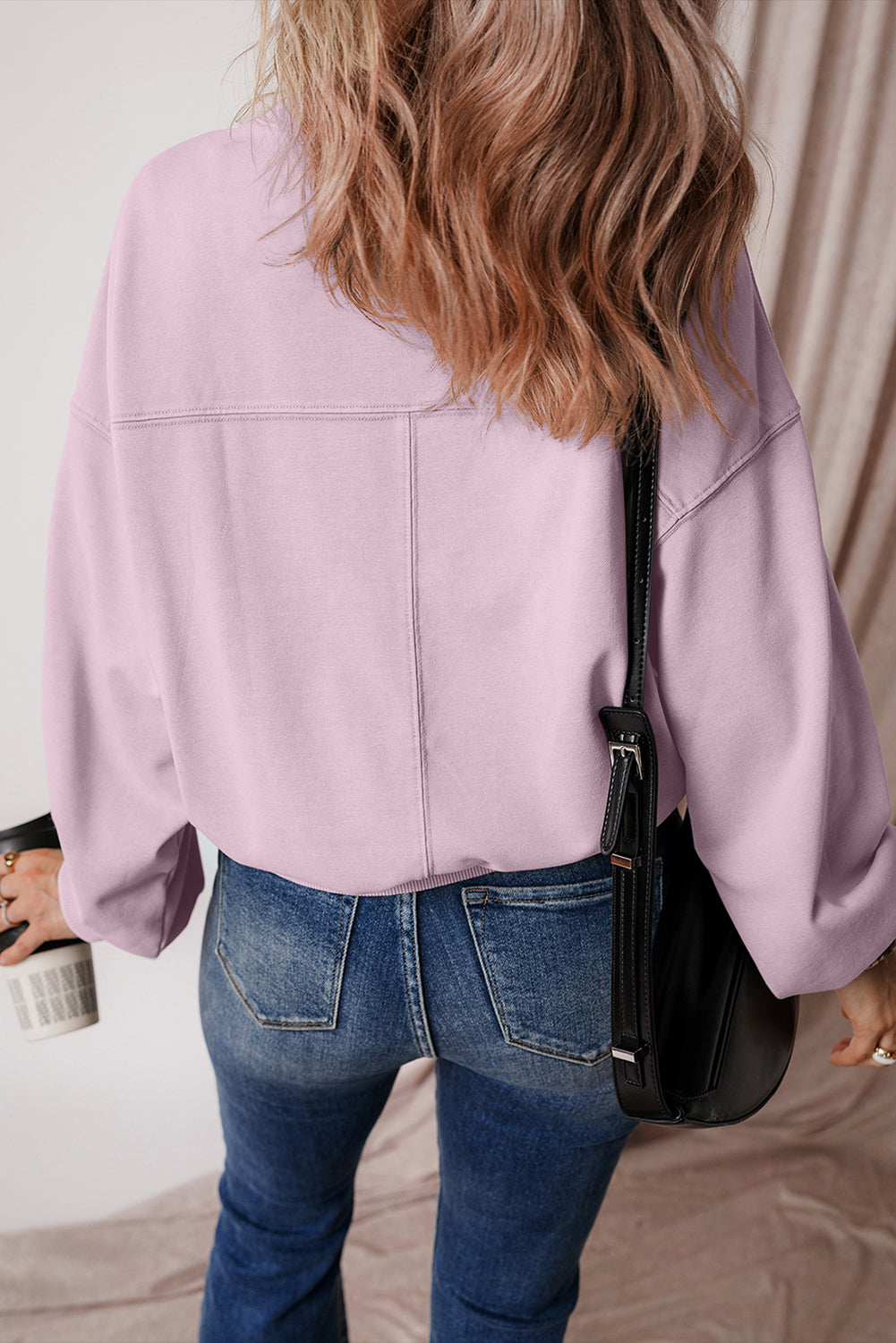 Sweat-shirt a coutures apparentes, manches chauve-souris et épaules tombantes