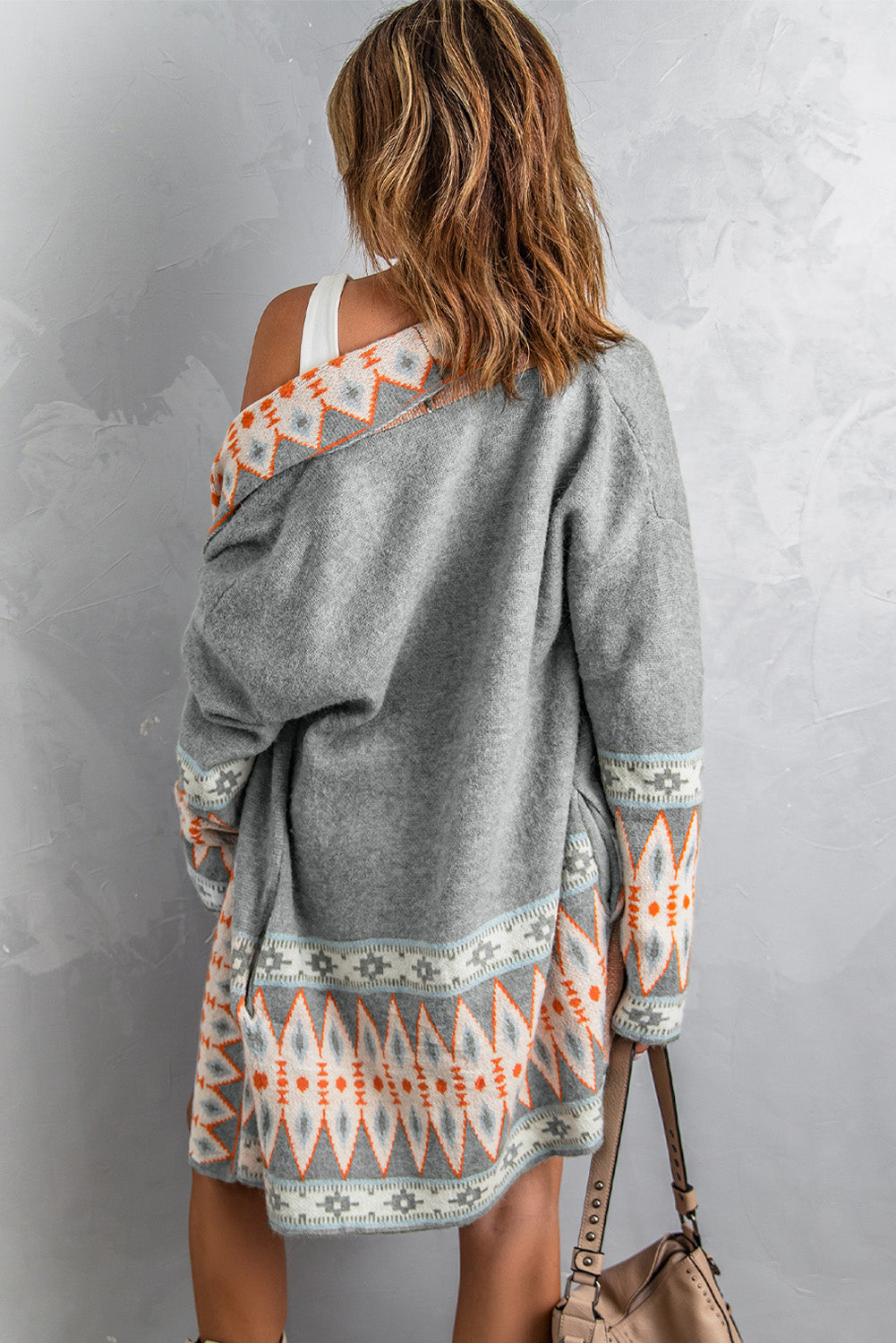 Cardigan tricoté ouvert sur le devant à imprimé aztèque