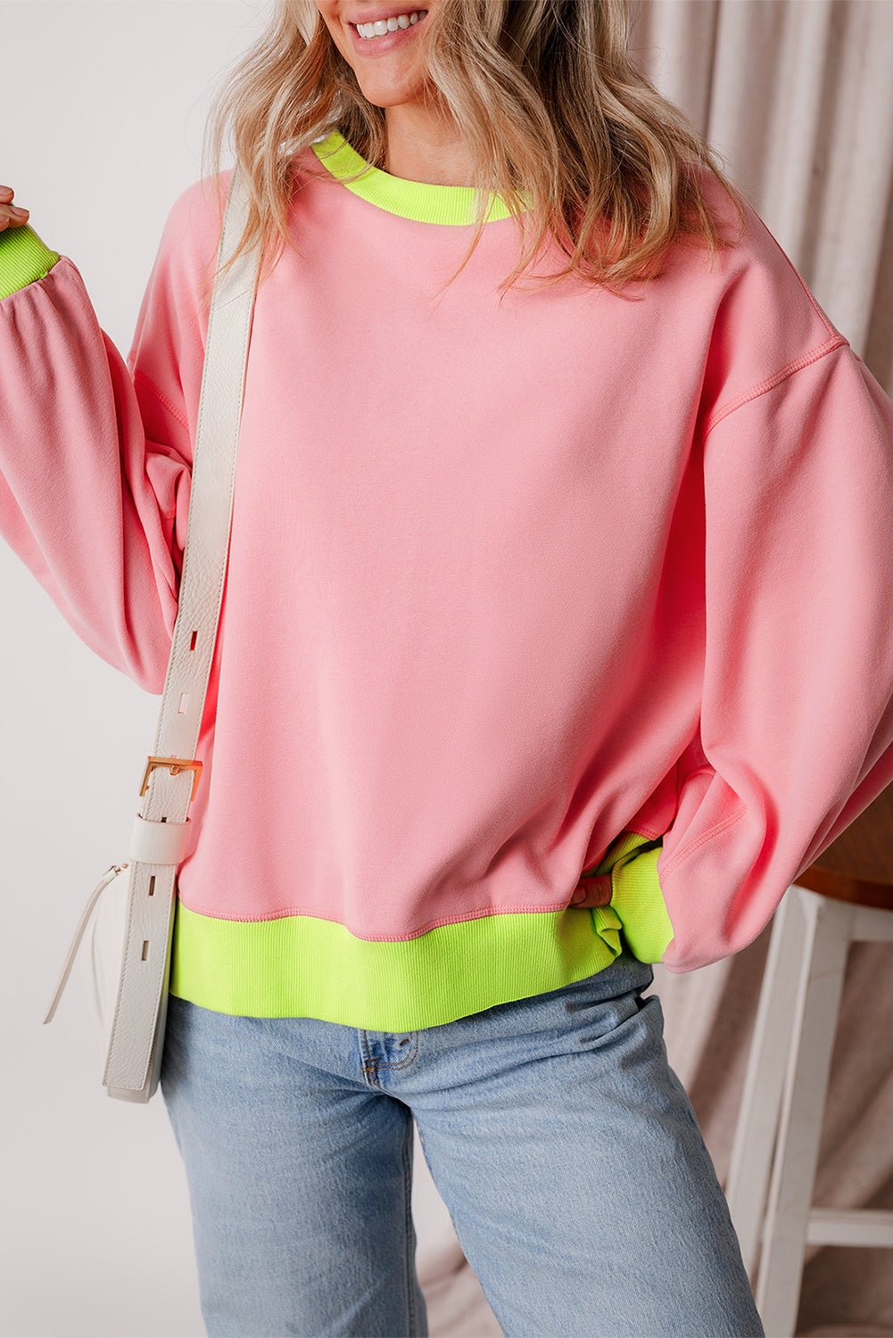 Sweat-shirt color block à manches bulles