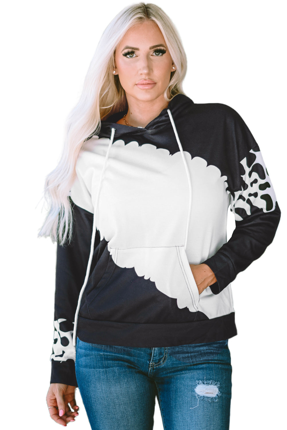 Sweat à capuche avec cordon de serrage et imprimé tie-dye de vache