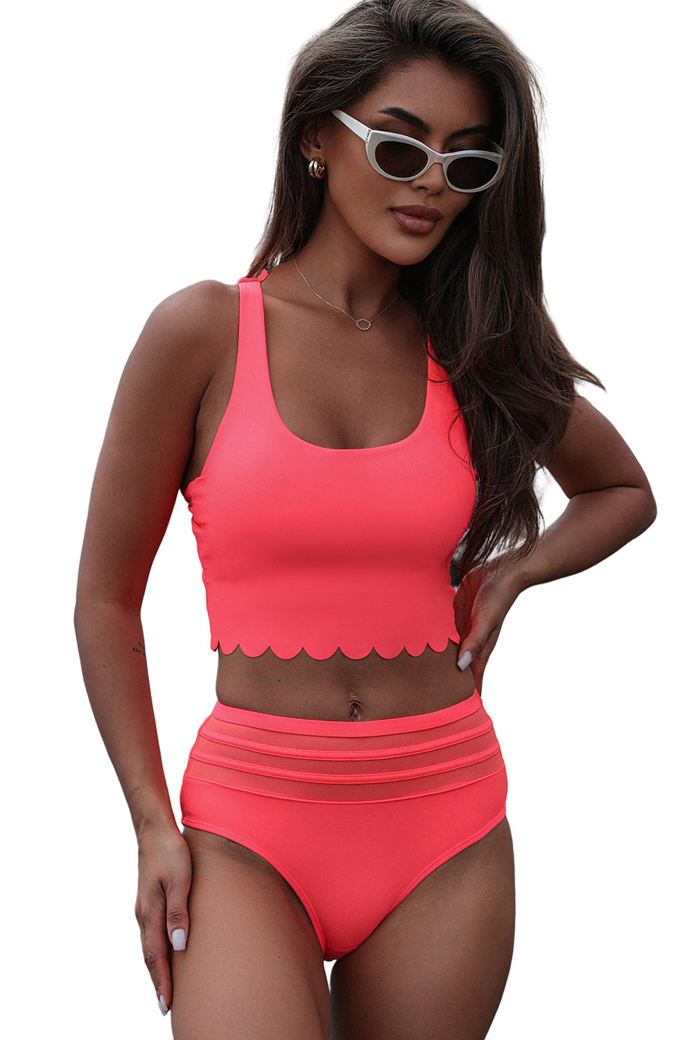 Bikini festonné croisé taille haute