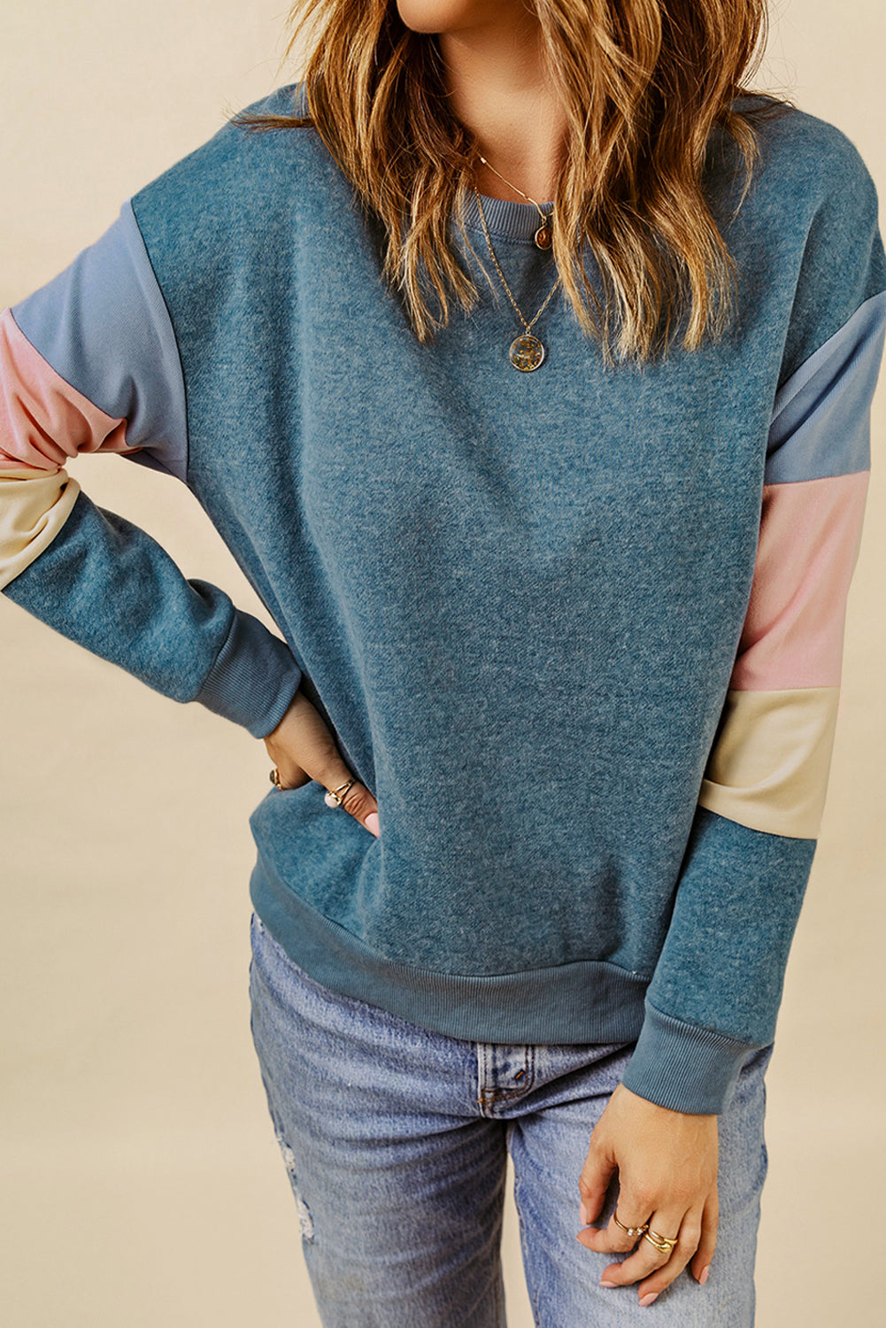 Sweat-shirt à manches longues et blocs de couleurs