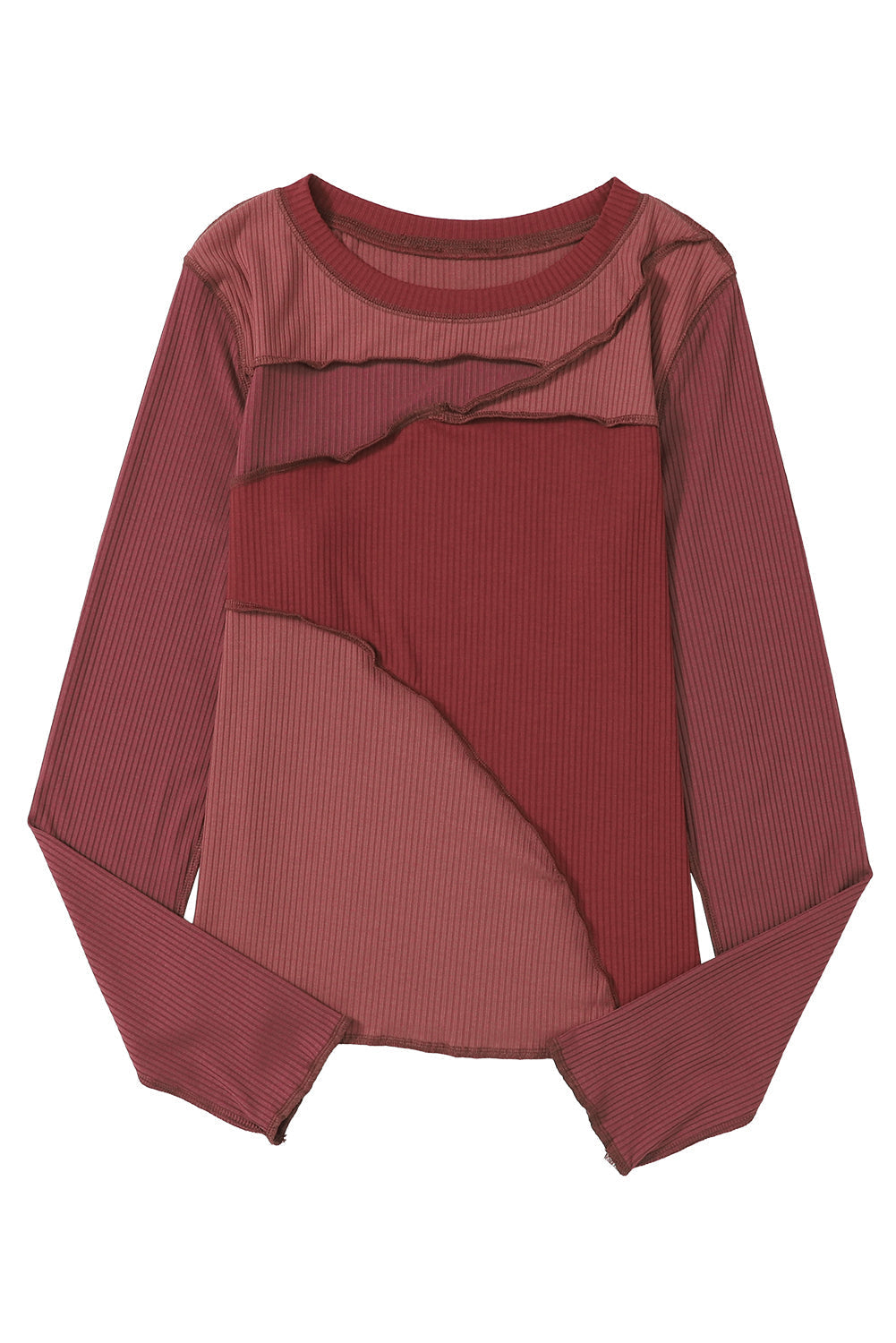 Haut en tricot cotelé à blocs de couleurs et coutures exposées