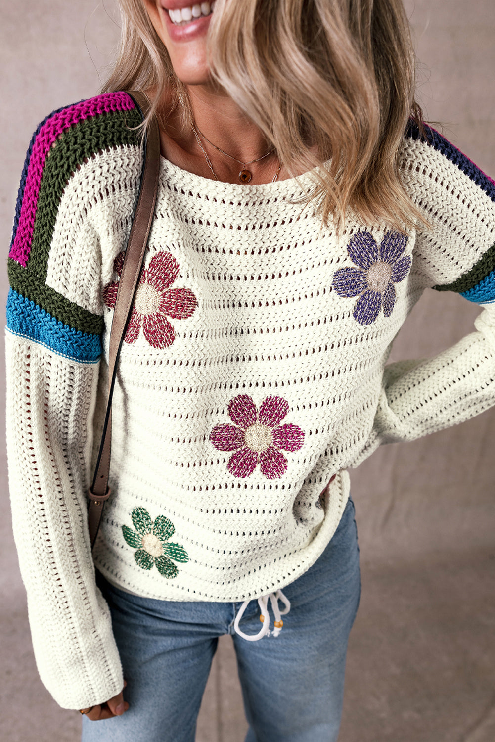 Pull en tricot pointelle à fleurs marguerite