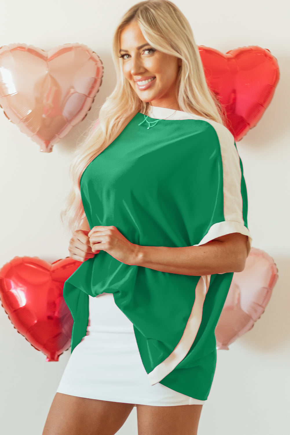 Chemisier tunique oversize a col bateau et blocs de couleurs