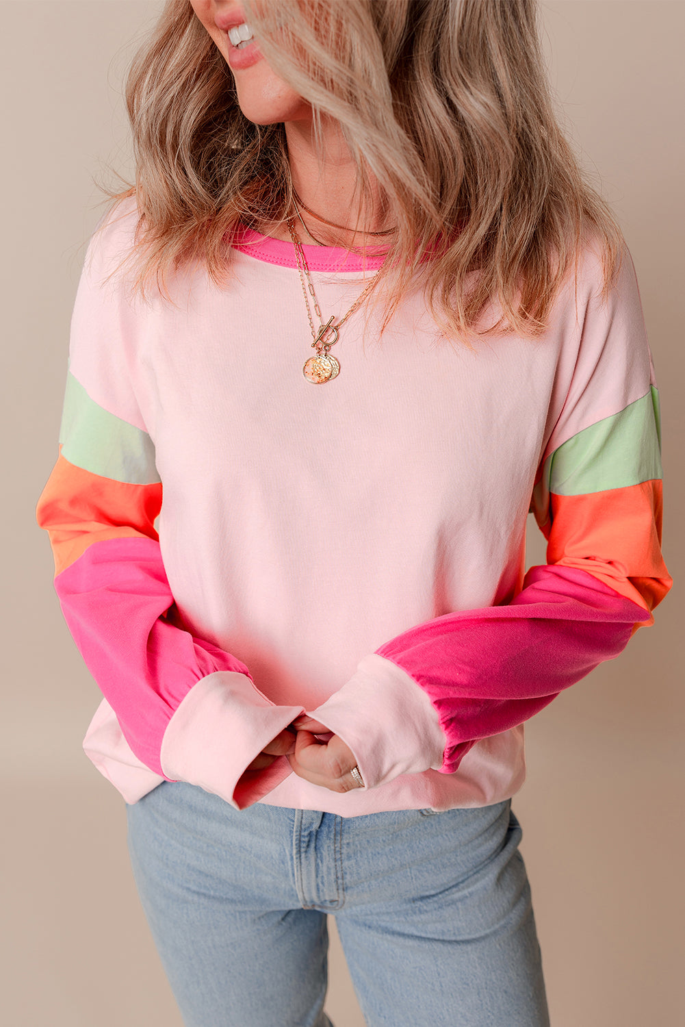Haut ample a manches longues et patchwork color block