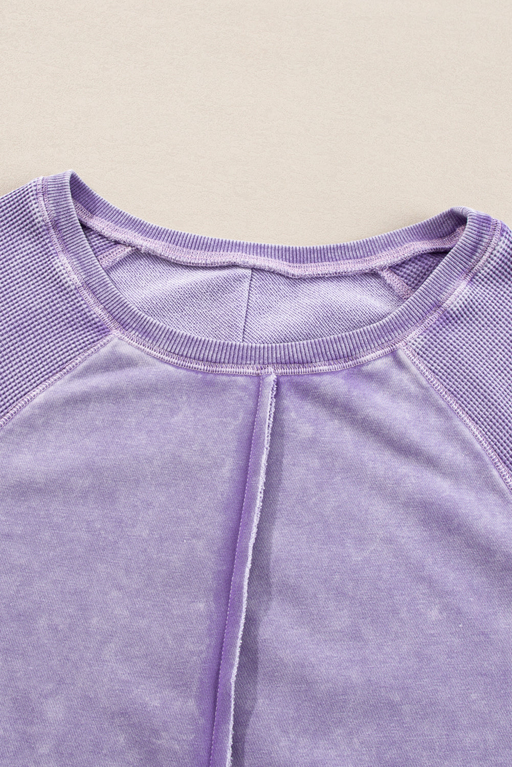 Sweat-shirt à manches raglan et patchwork en tricot gaufré uni