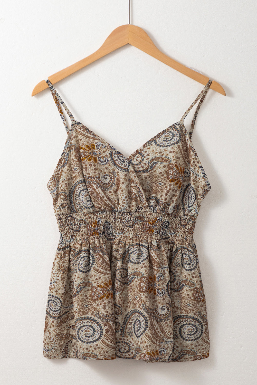Débardeur babydoll à bretelles spaghetti et col en V imprimé cachemire