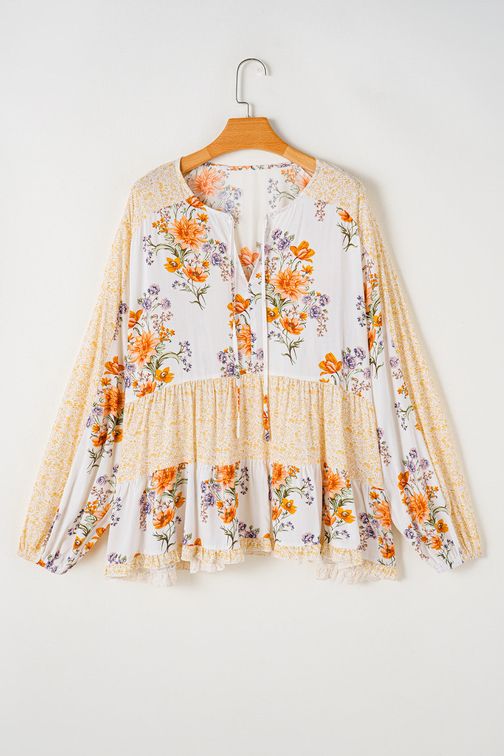 Chemisier Imprimé Floral a Col en V et Manches Bouffantes de Grande Taille