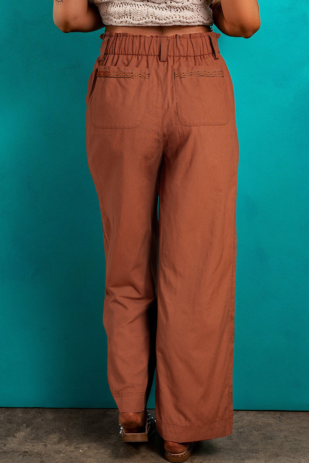 Pantalon décontracté a jambe droite avec poches a taille élastique