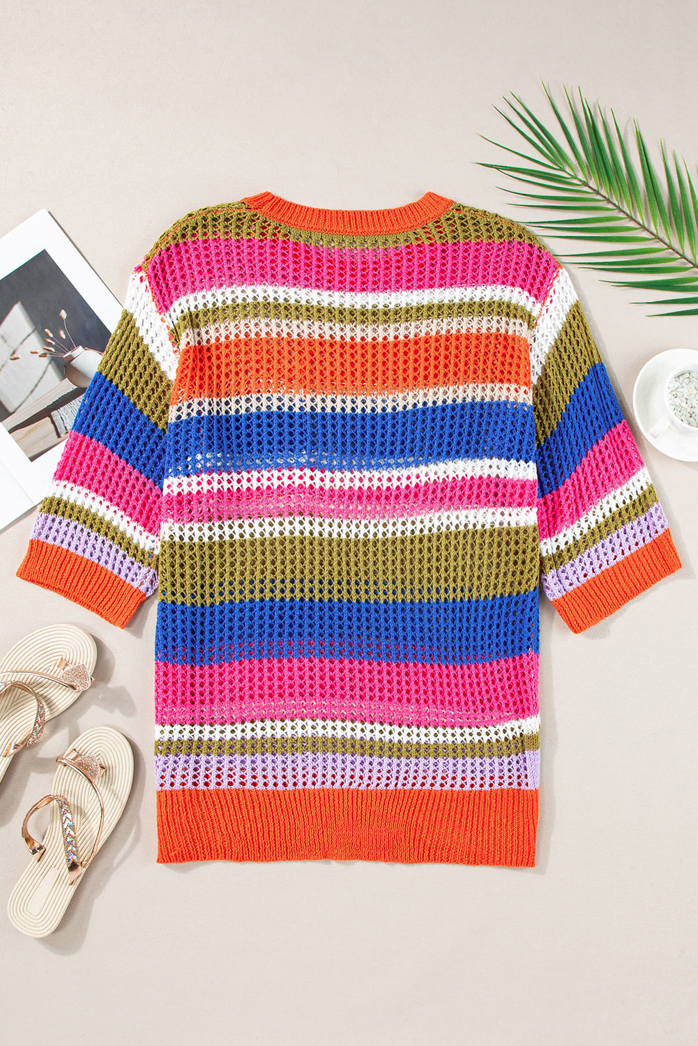 Pull a manches 3/4 au crochet évidé color block
