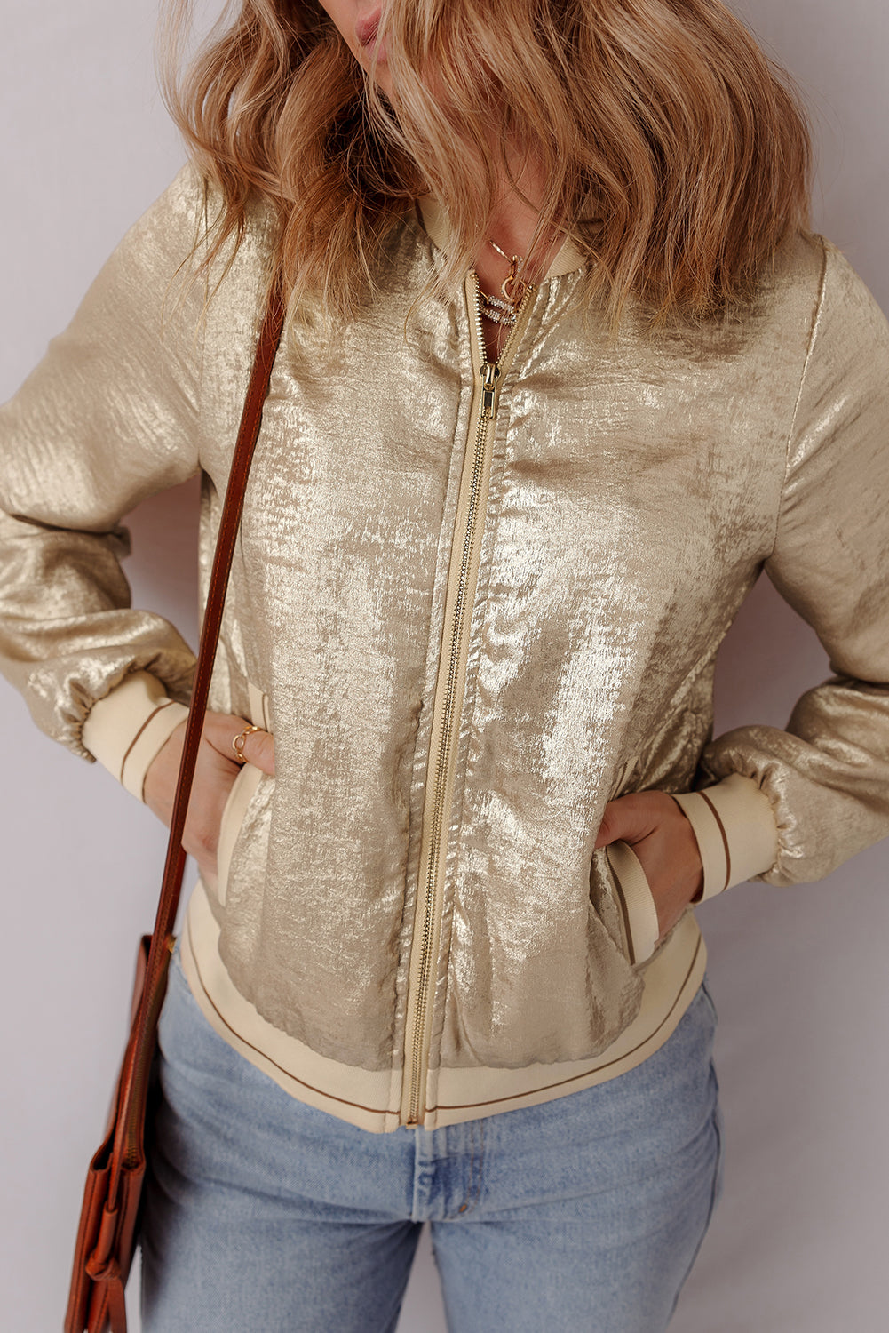 Veste de baseball zippée métallisée