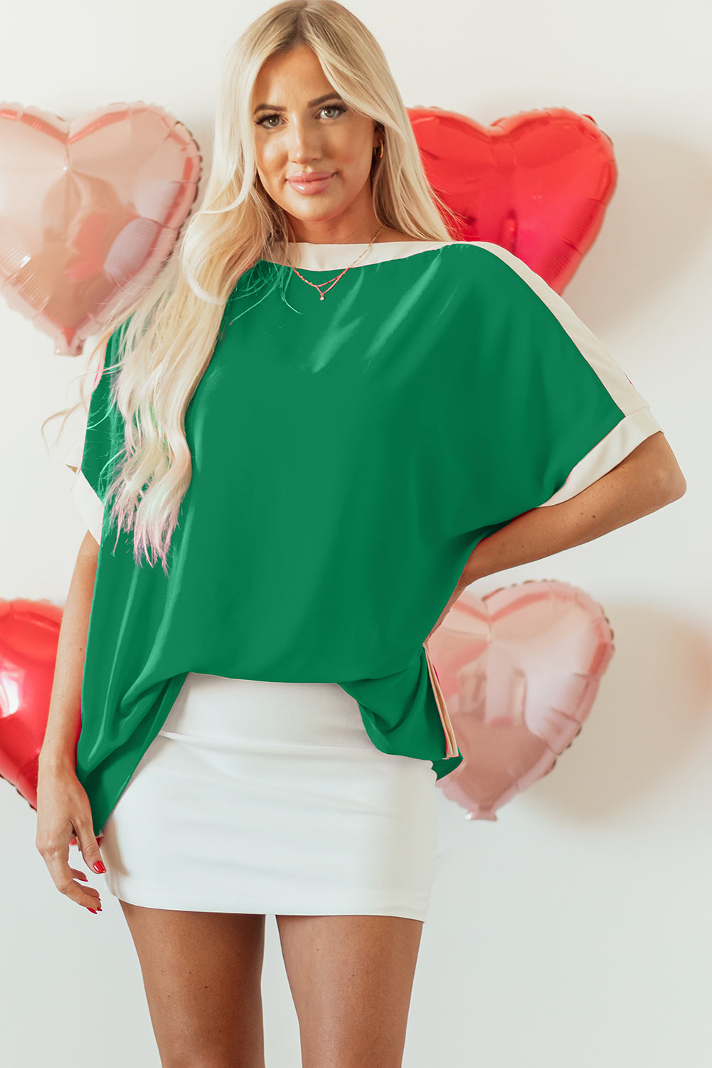 Chemisier tunique oversize a col bateau et blocs de couleurs