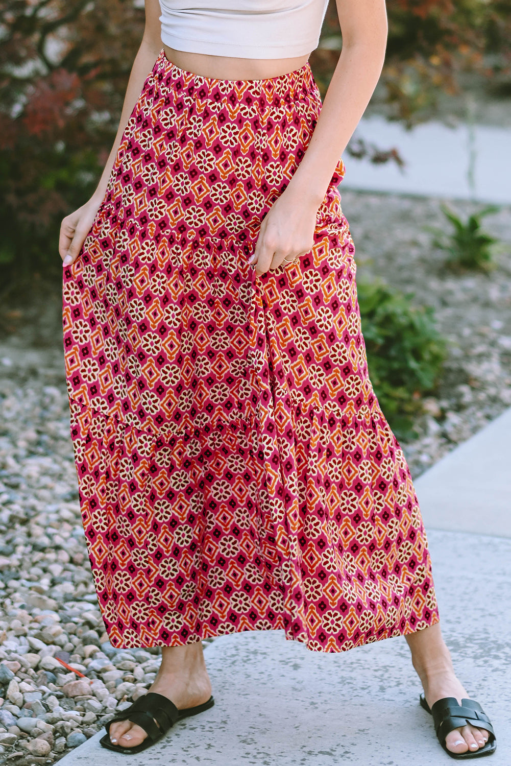 Jupe longue à plusieurs niveaux à imprimé floral bohème vintage