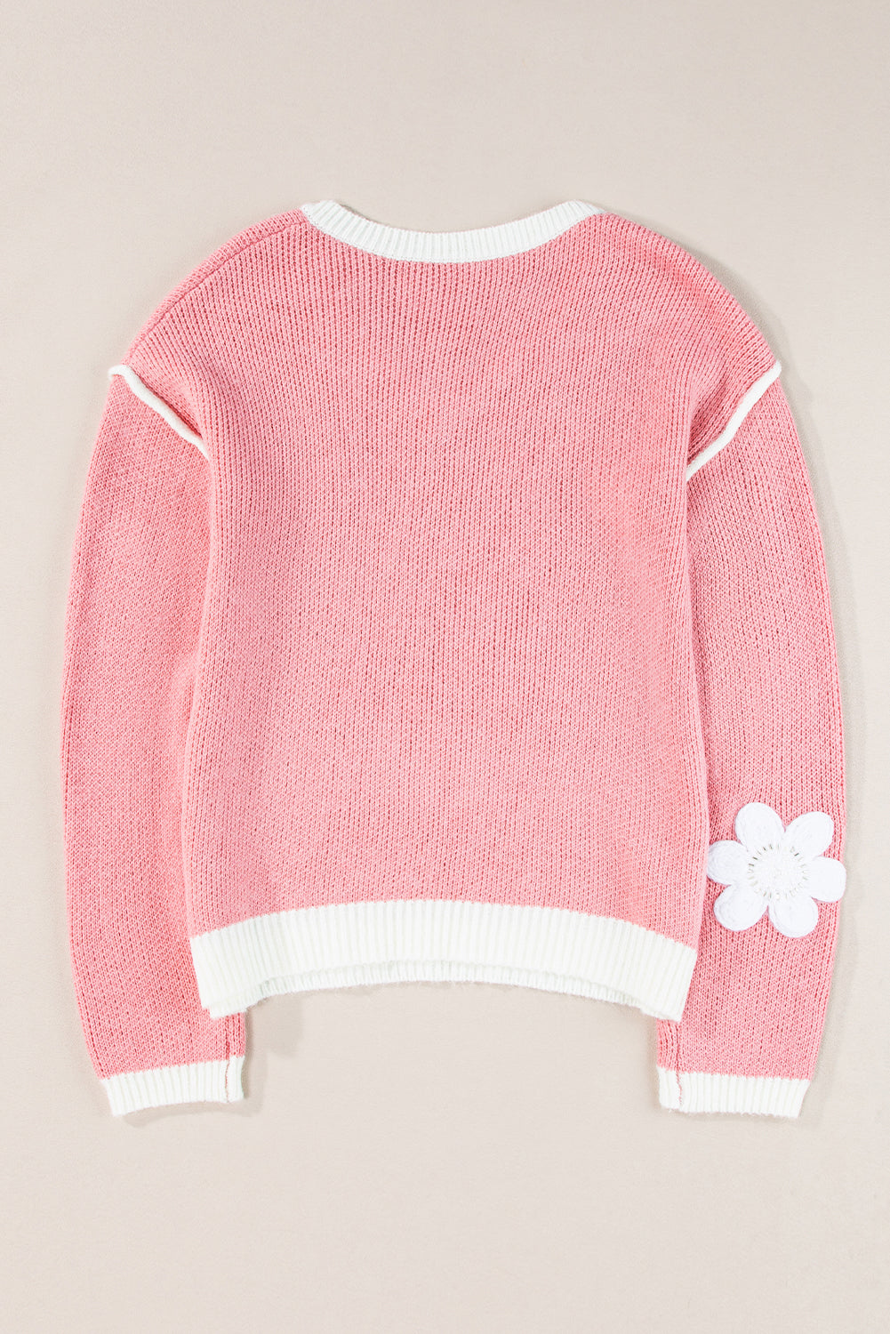 Pull fleuri à col en V et épaules tombantes