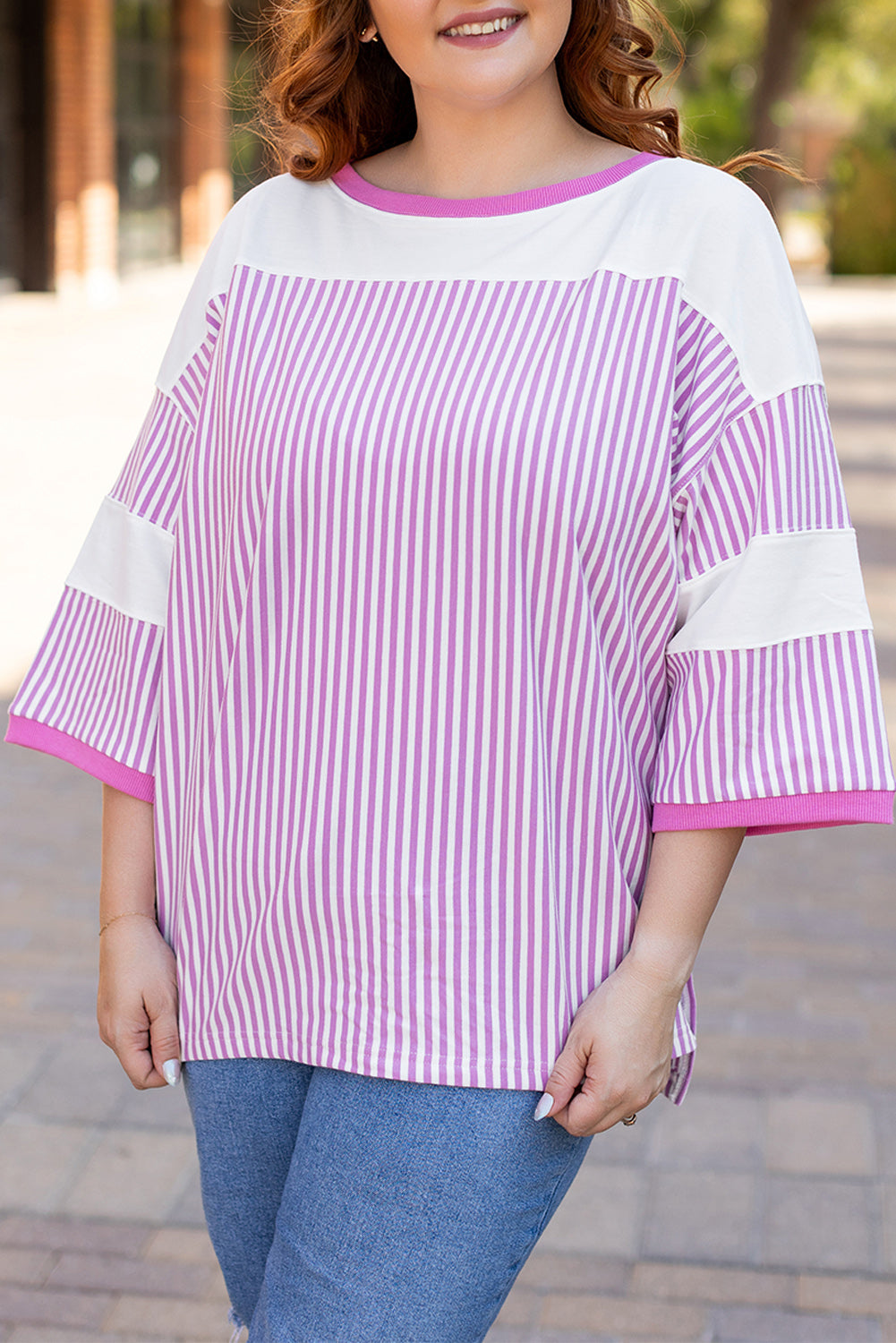 T-shirt Patchwork a Manches Bracelet Grande Taille