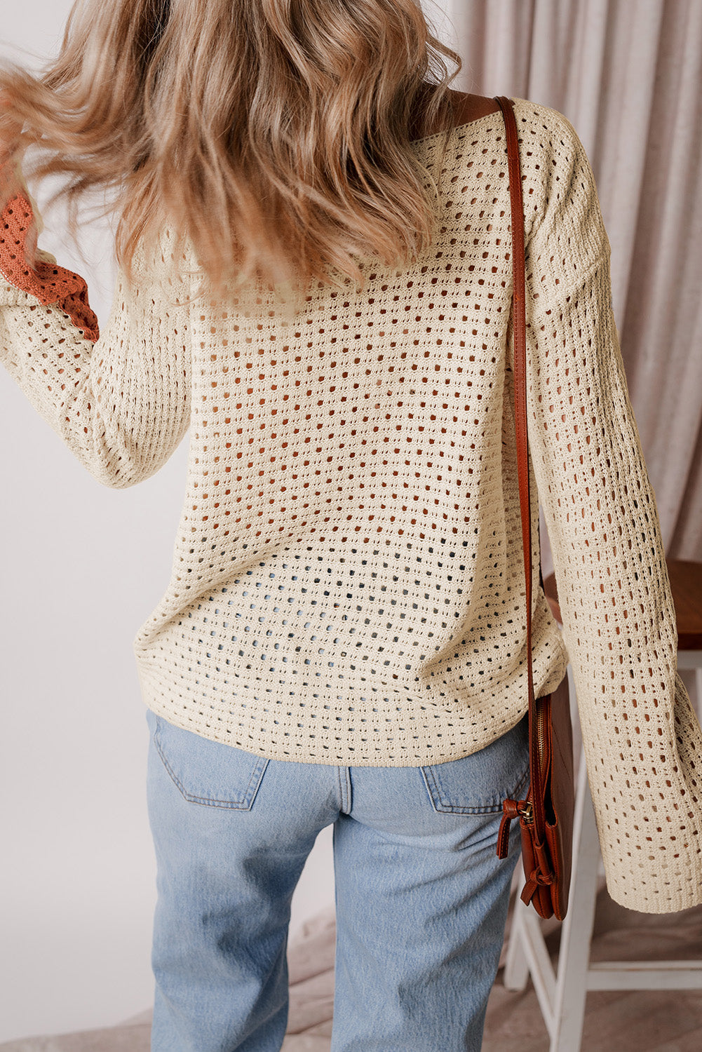 Pull ample en tricot pointelle color block