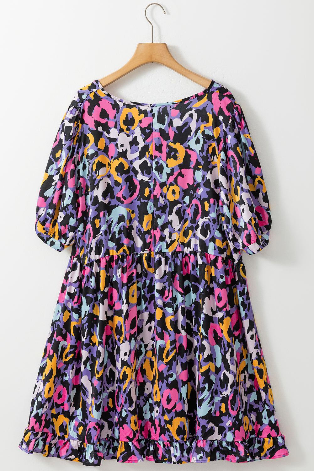 Mini-Robe Léopard à Volants et Col en V Grande Taille