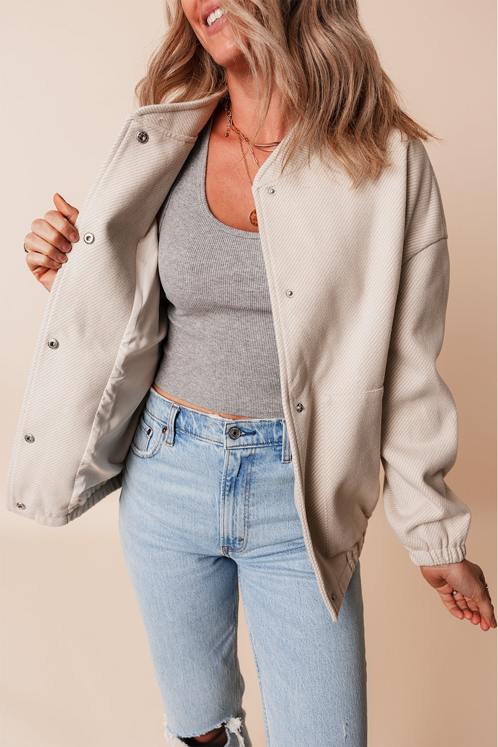 Blouson aviateur avec poche et bouton-pression a col baseball