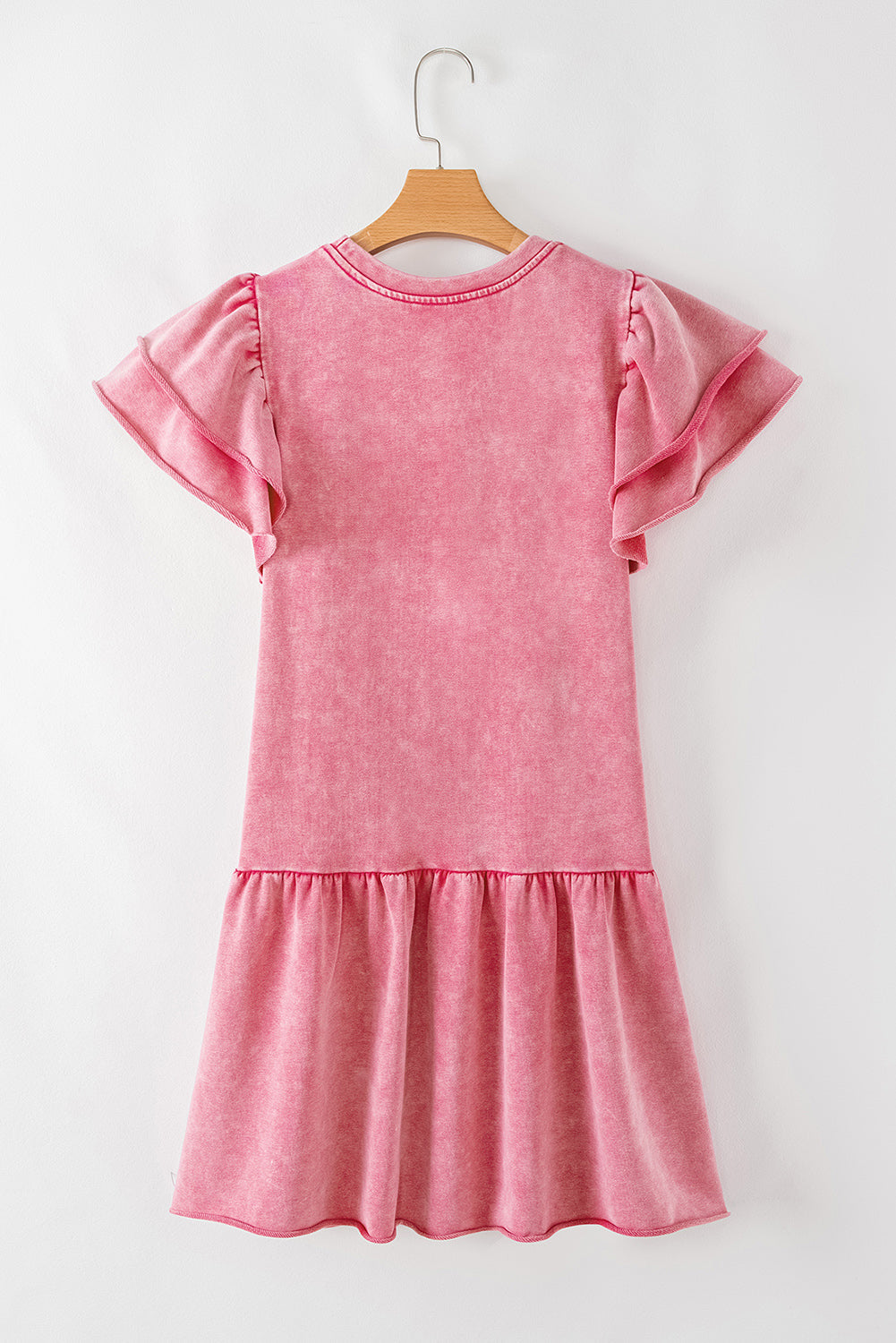 Mini-robe à volants et bords bruts délavés aux minéraux