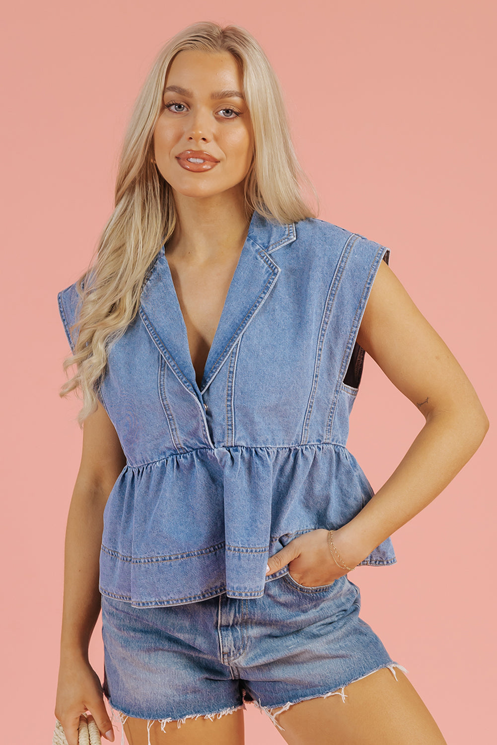 Haut babydoll en jean à revers