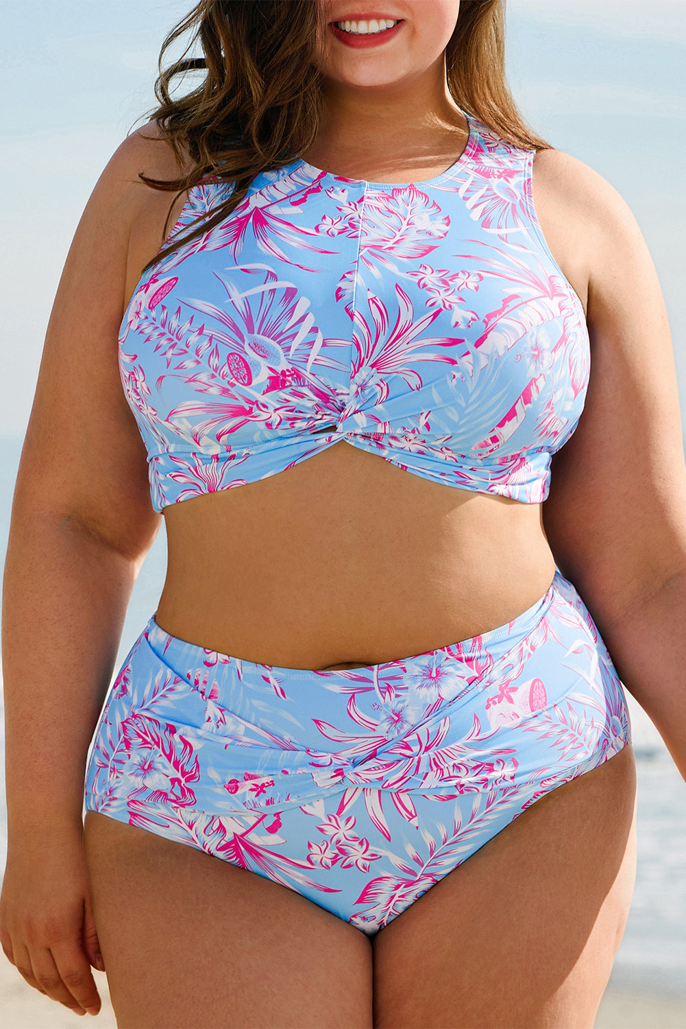 Ensemble bikini taille haute torsadé à imprimé floral grande taille