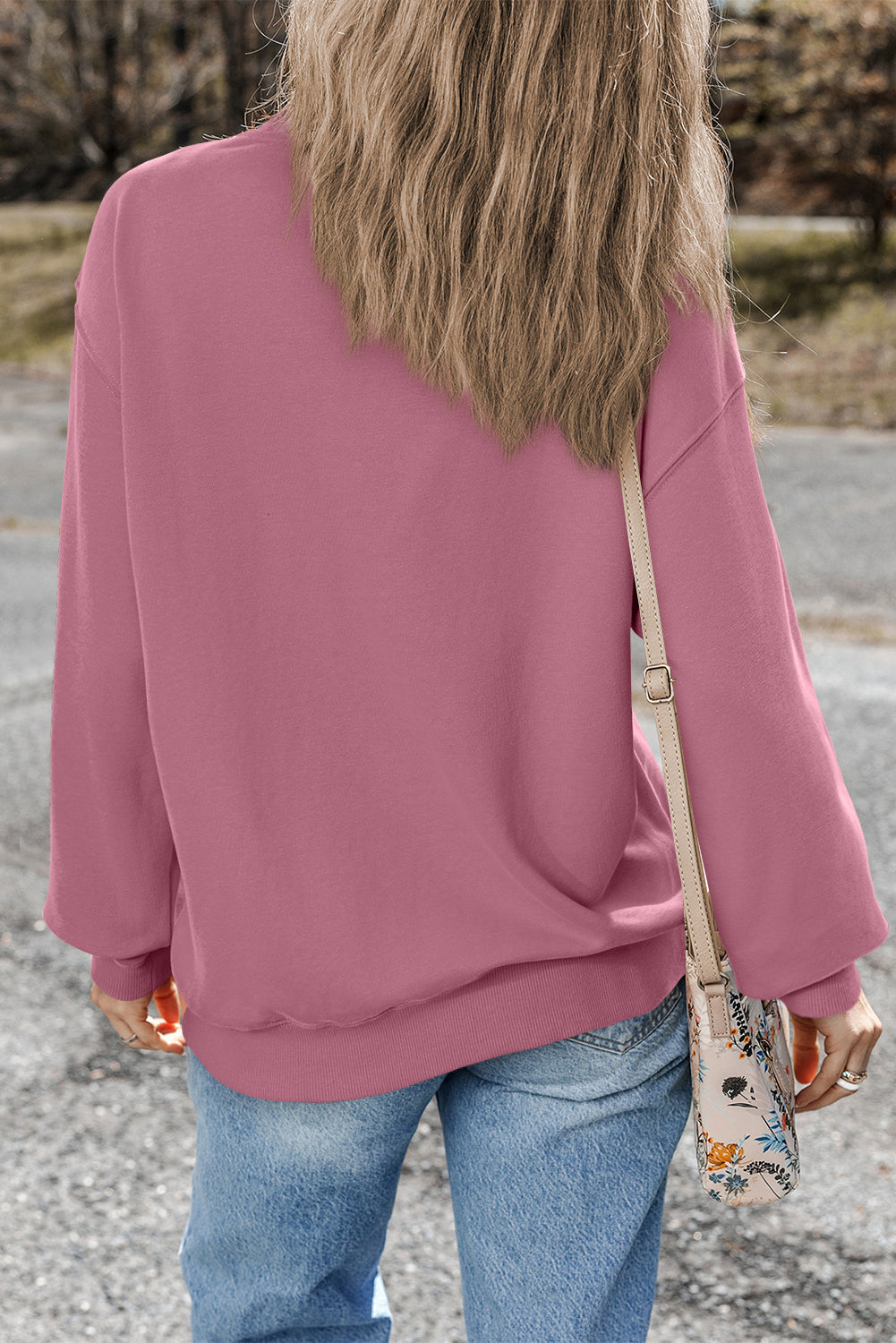 Sweat-shirt uni a col rond et épaules tombantes