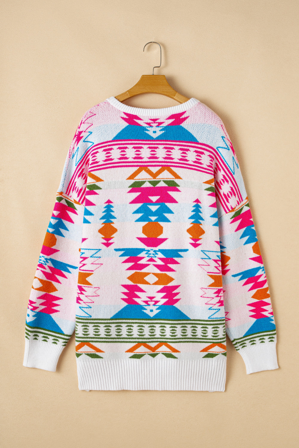 Pull oversize a imprimé aztèque, haut et bas, col en V