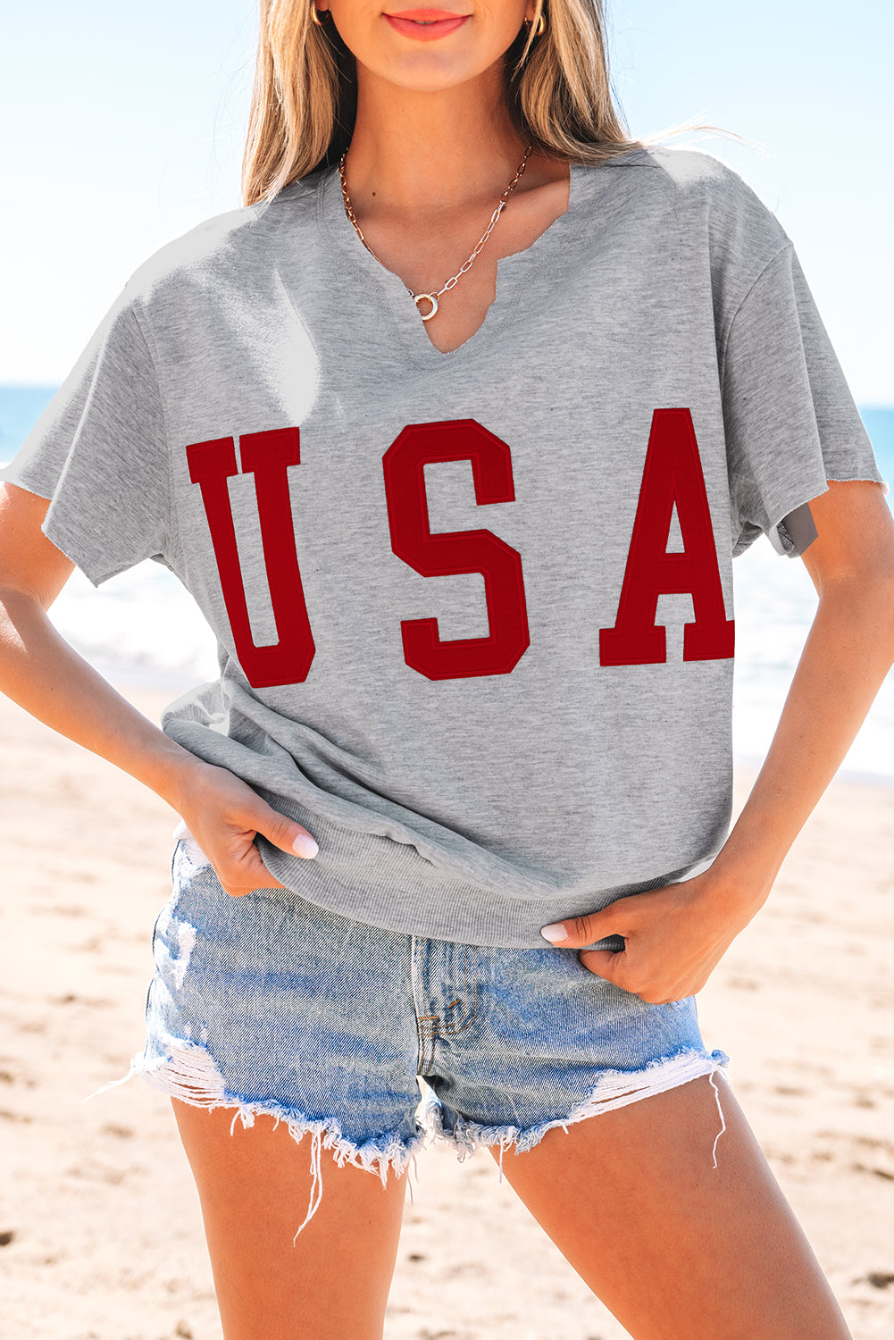 T-shirt ample à col cranté et inscription USA