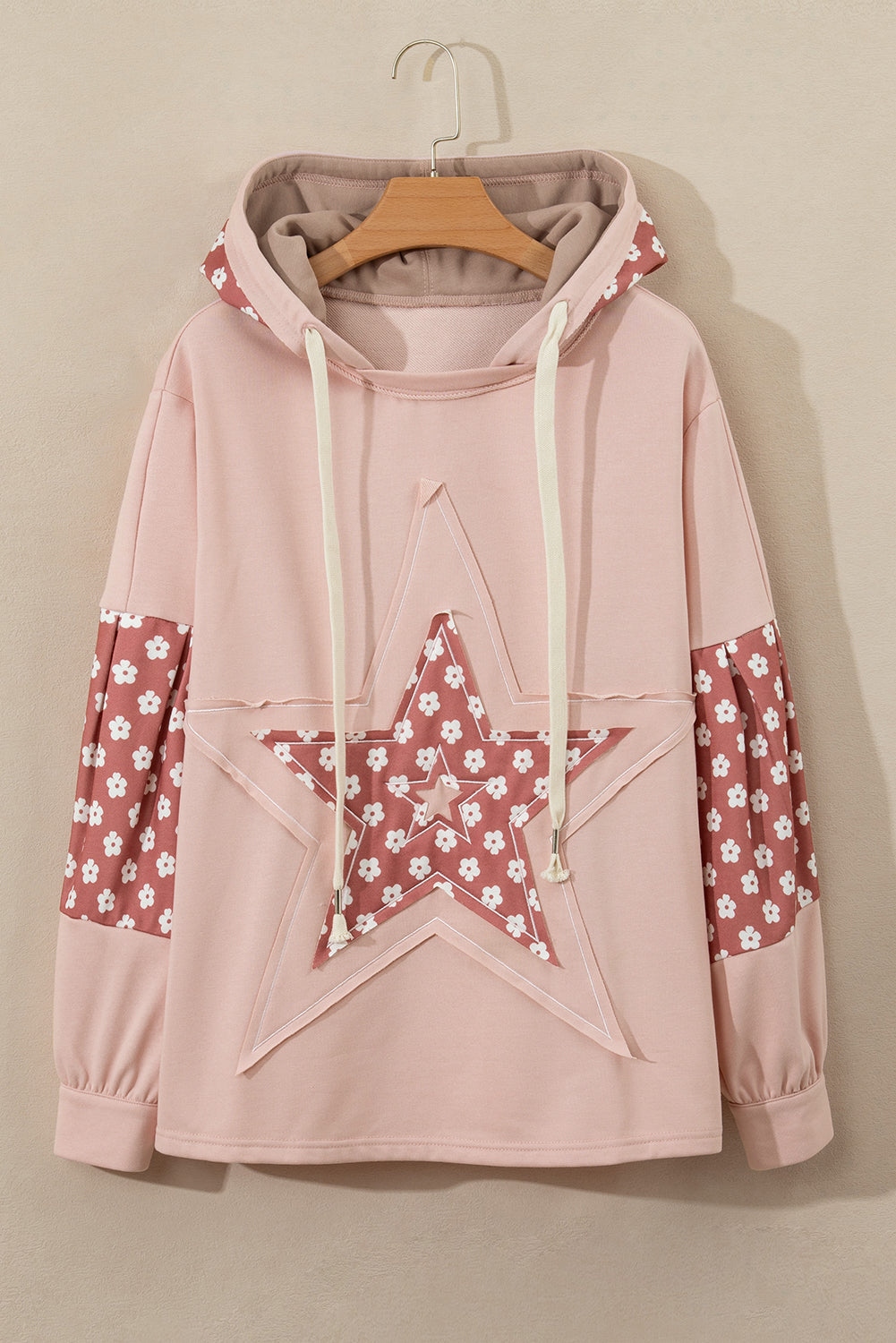 Sweat a capuche avec cordon de serrage a motif étoile et patchwork floral