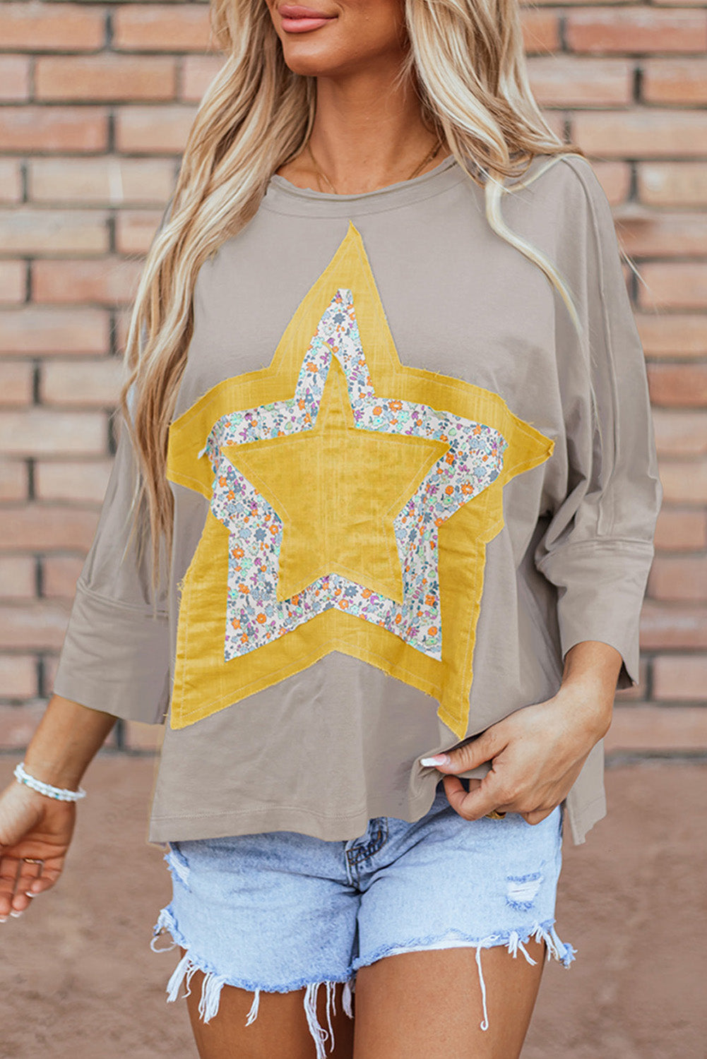 Haut délavé minéral a coutures exposées Floral Starbust