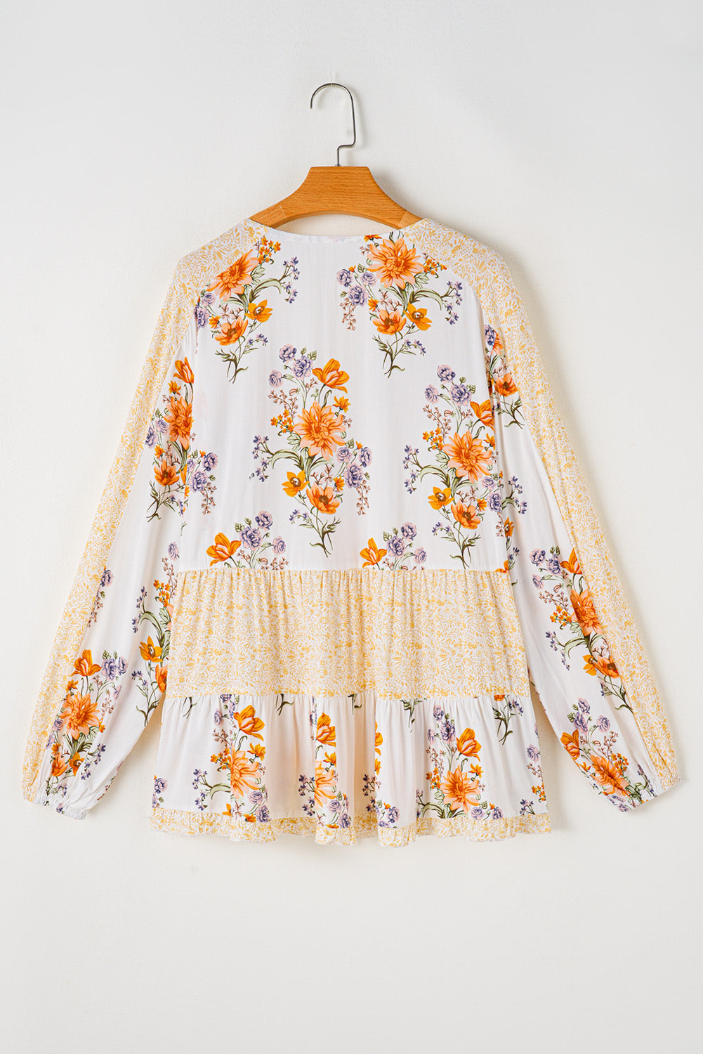 Chemisier Imprimé Floral a Col en V et Manches Bouffantes de Grande Taille