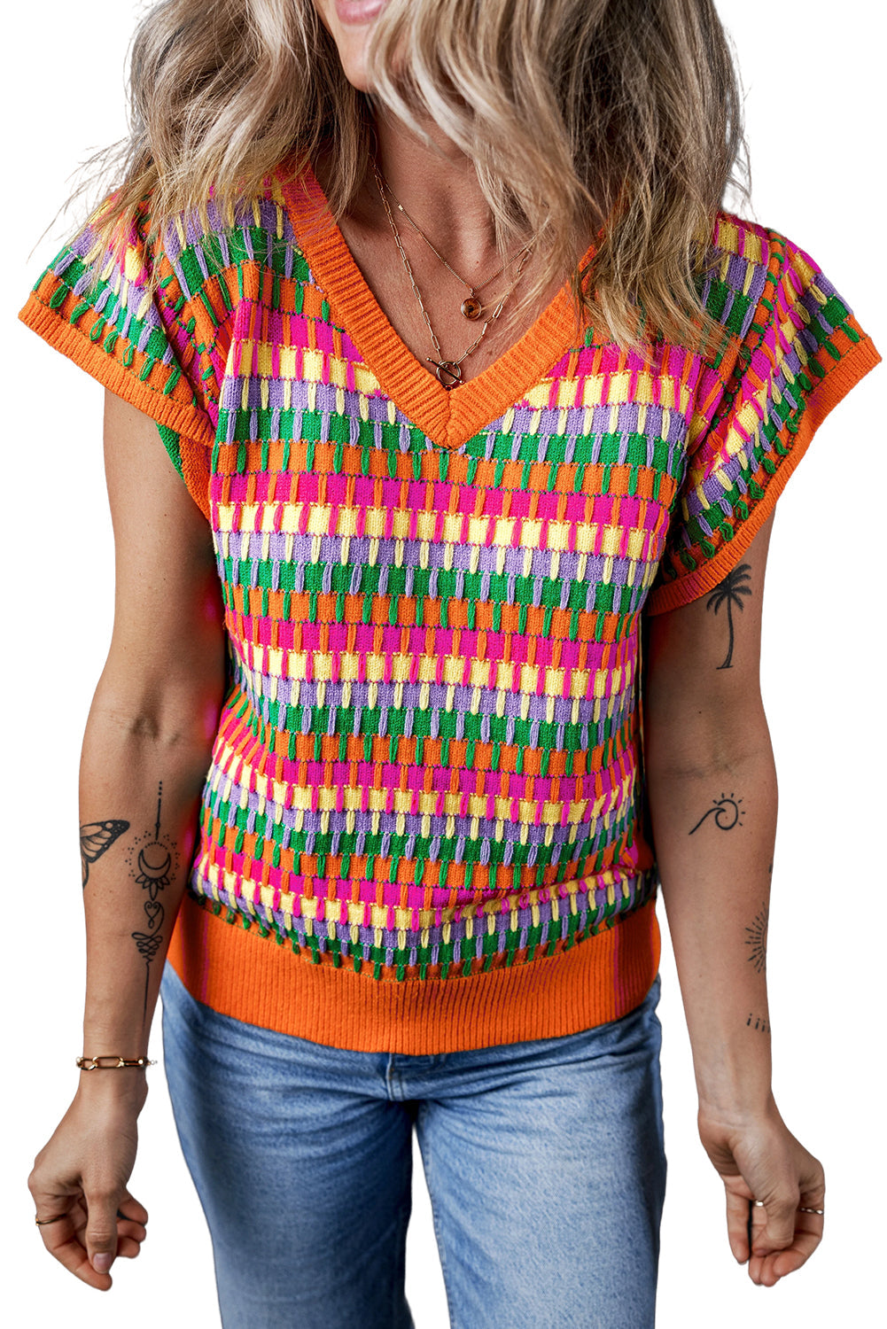 Haut pull tricoté a manches flottantes multiples