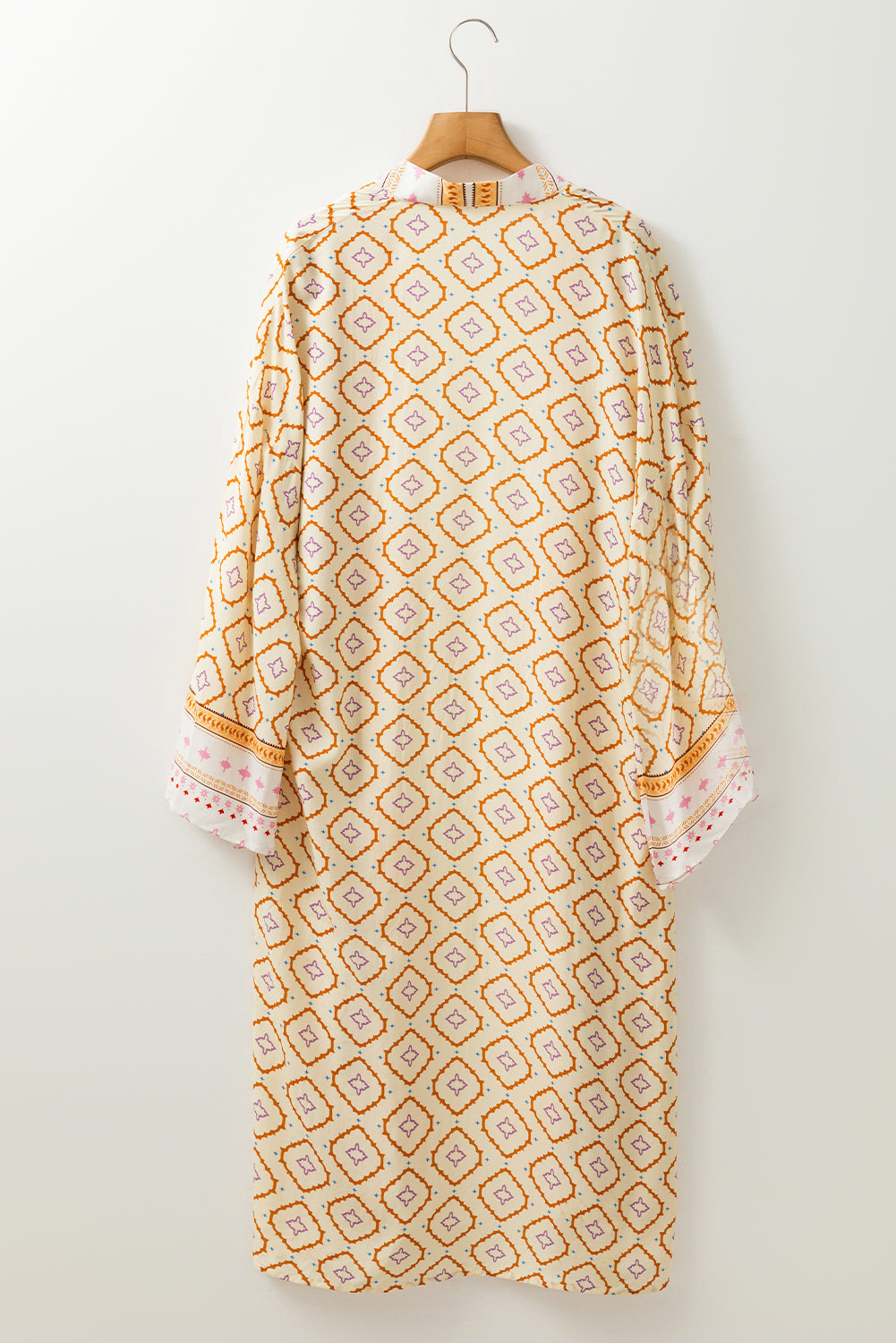 Kimono long a manches amples imprimé géométrique bohème