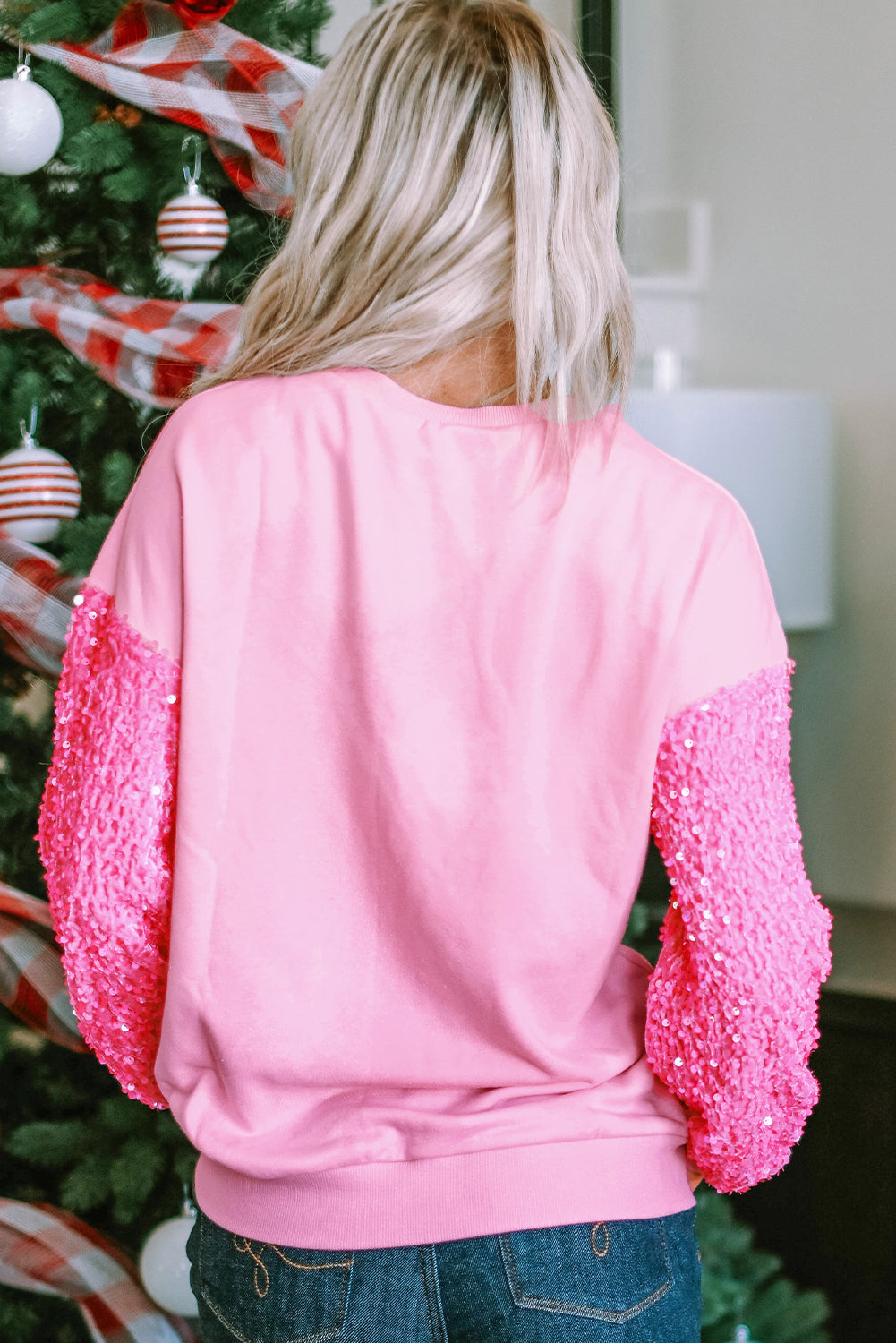 Haut pull à manches longues et patchwork de sequins