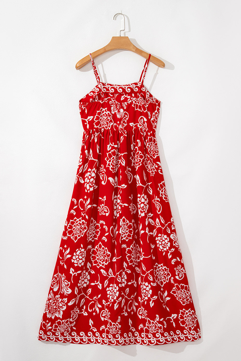 Robe longue taille empire à bretelles spaghetti et imprimé floral