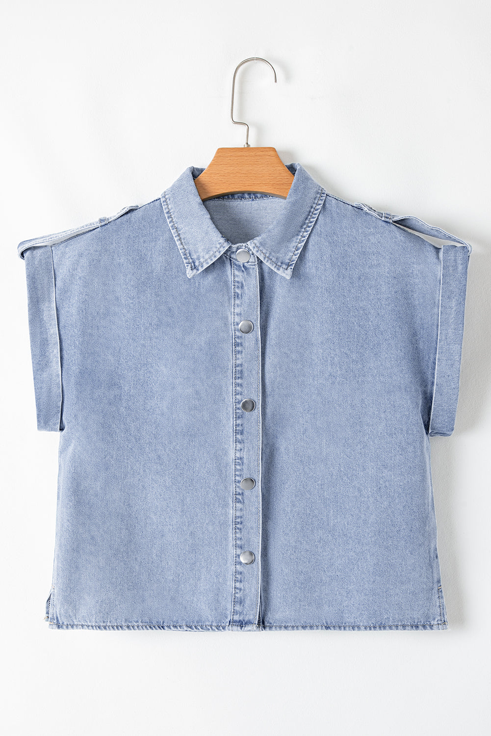 Chemise en jean à manches courtes et revers pin-up