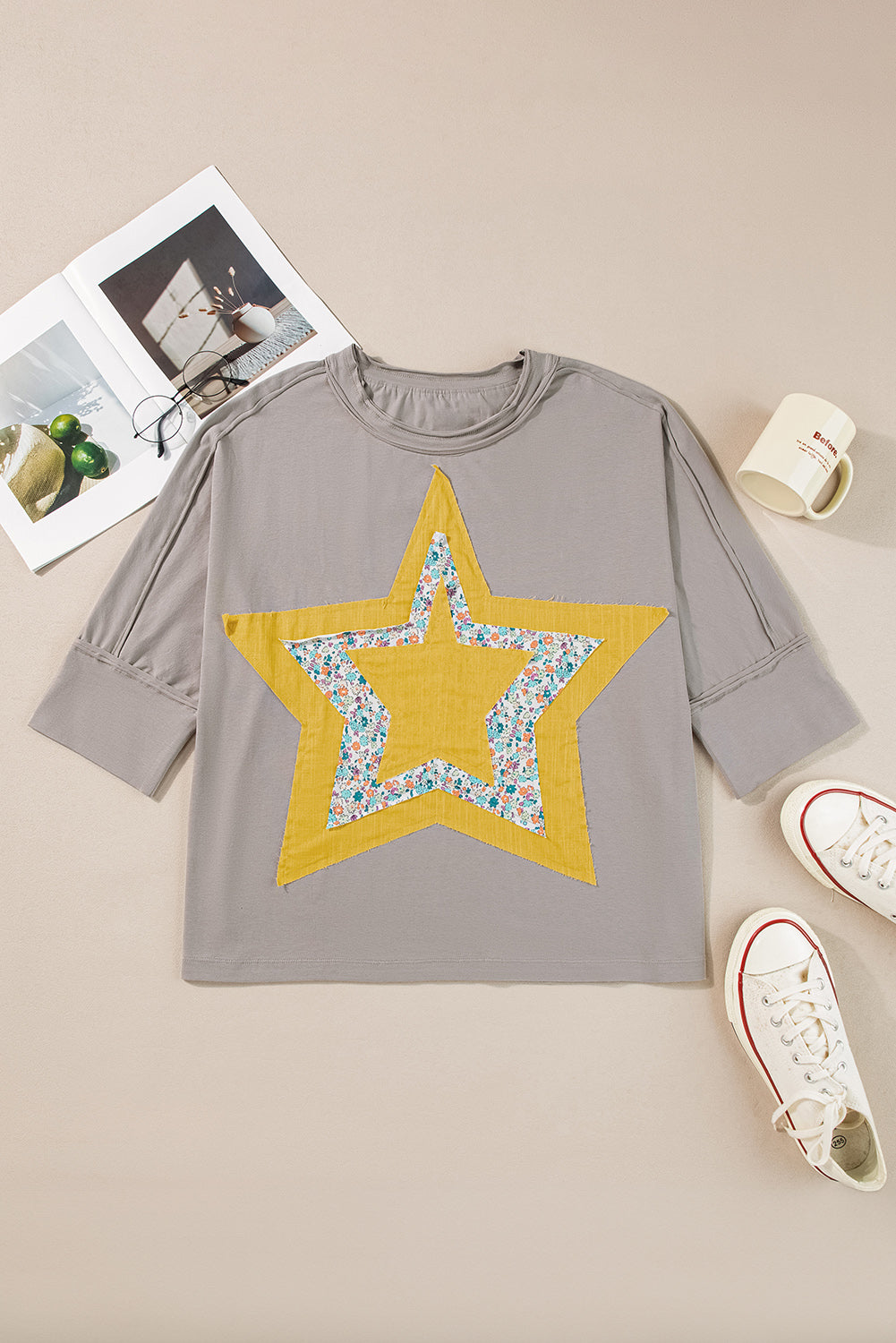 Haut délavé minéral a coutures exposées Floral Starbust